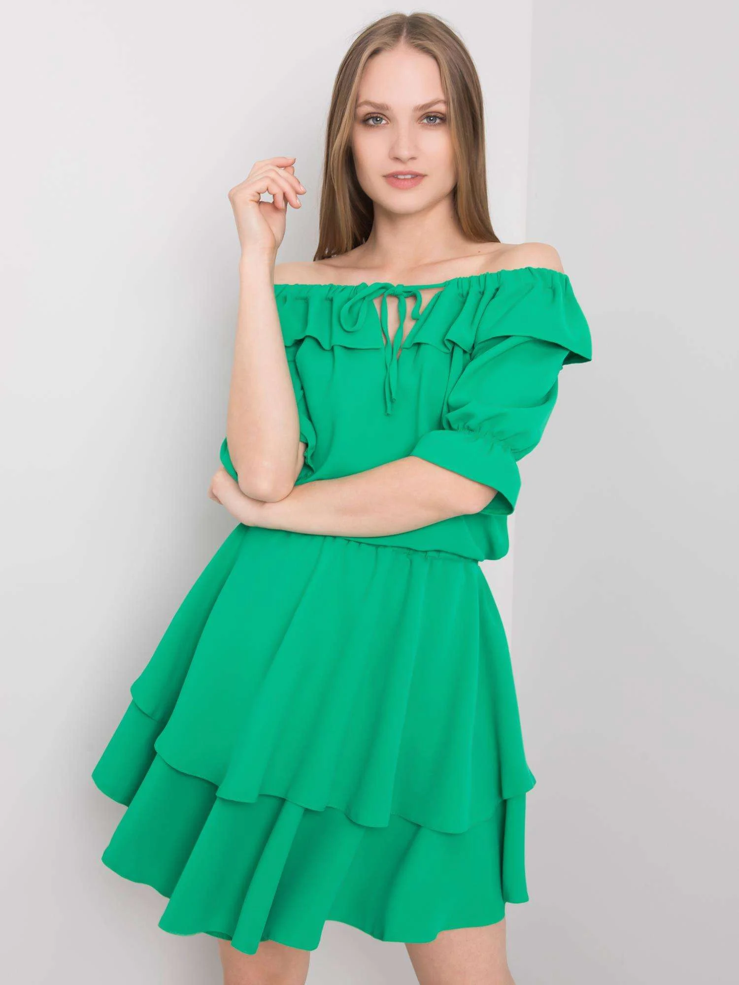 Rochie Dama Mini, Pe umeri, RUE PARIS, Verde Casual - imagine 3
