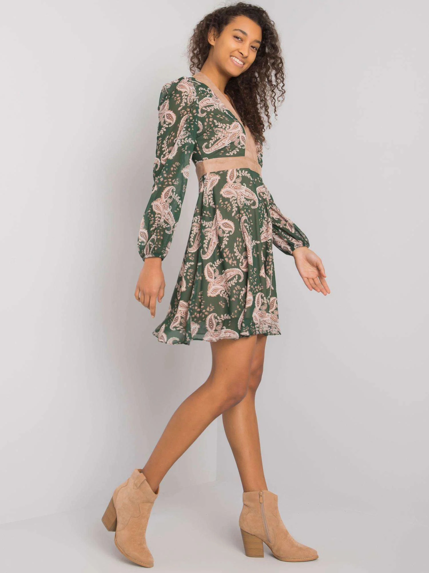 Rochie Dama Maxi, Imprimat, POLE&POLE, Verde Eleganta Office - Image 5