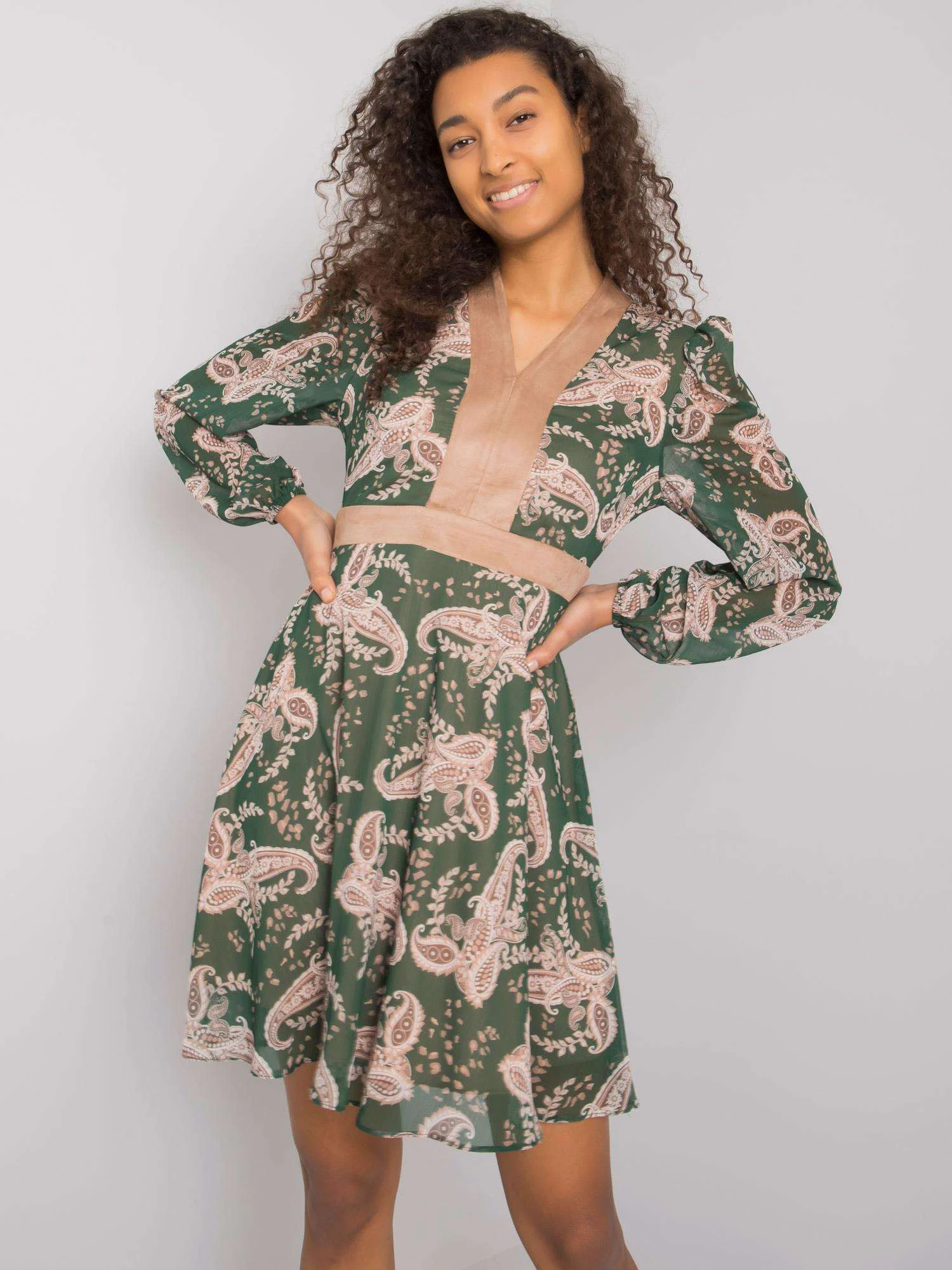 Rochie Dama Maxi, Imprimat, POLE&POLE, Verde Eleganta Office - Image 4