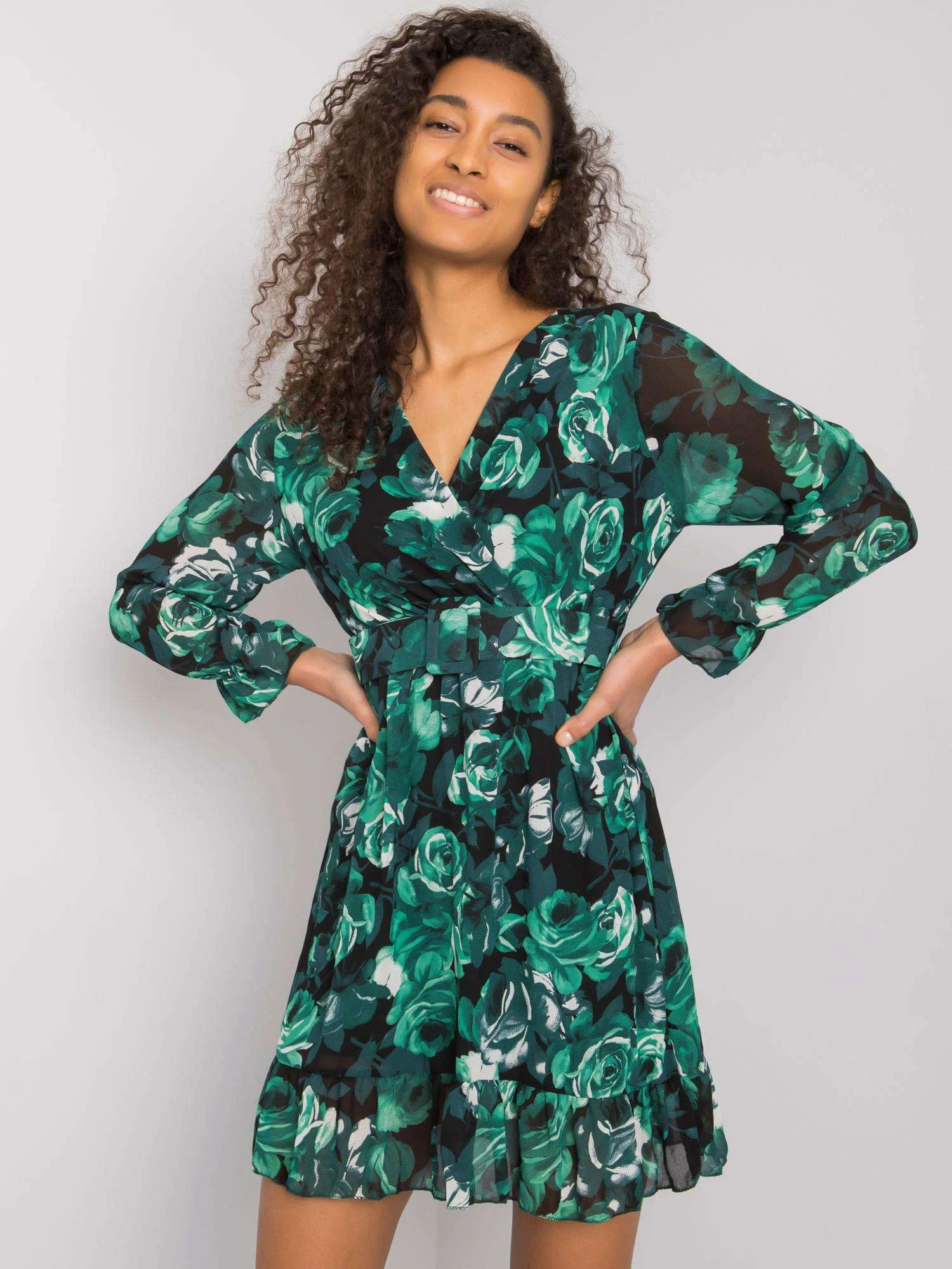 Rochie Dama Maxi, Floral, ITALY MODA, Verde Eleganta Office - Image 3