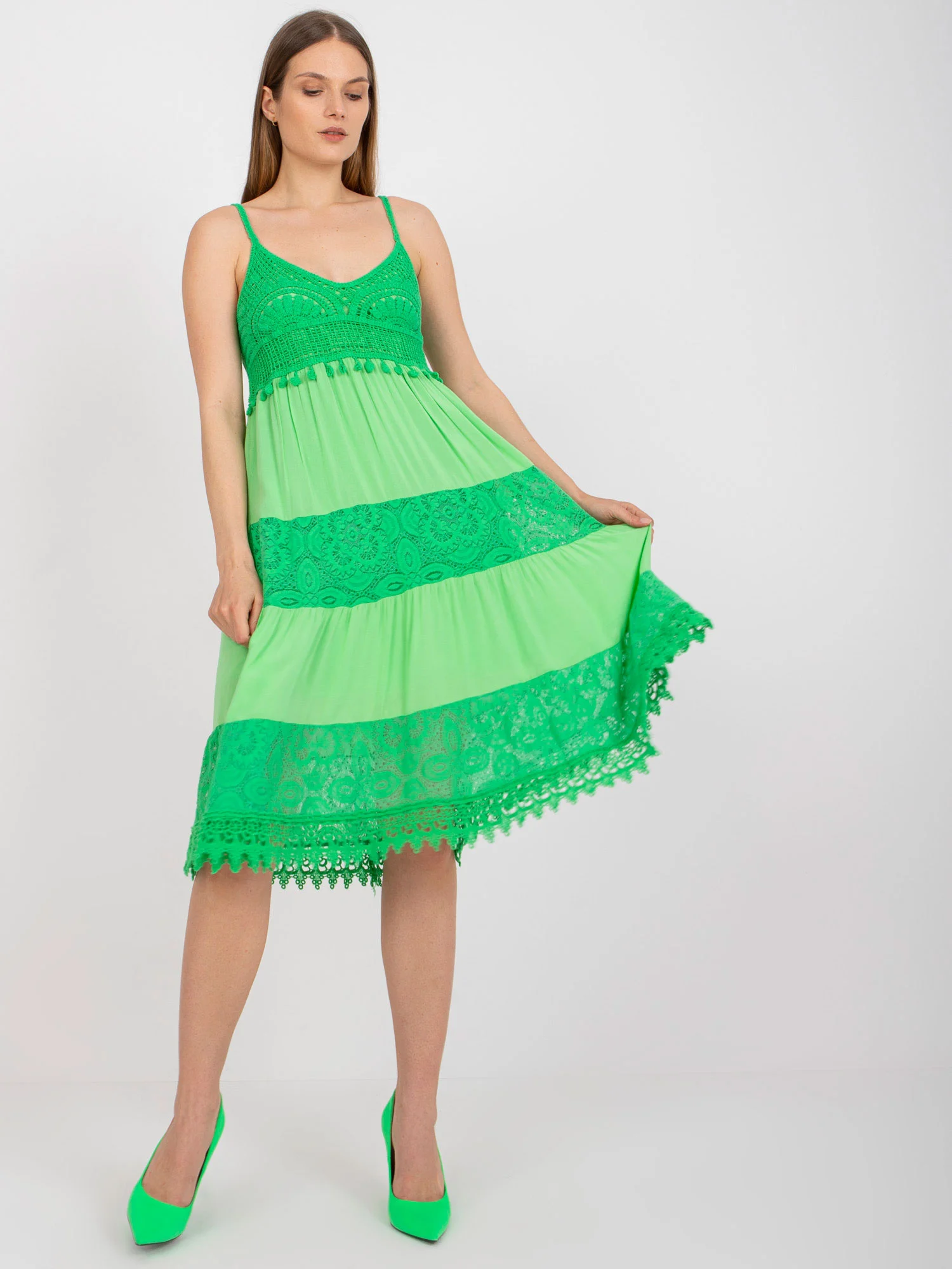 Rochie Dama Midi, Dantela, Och Bella, Verde de Vara - Image 3