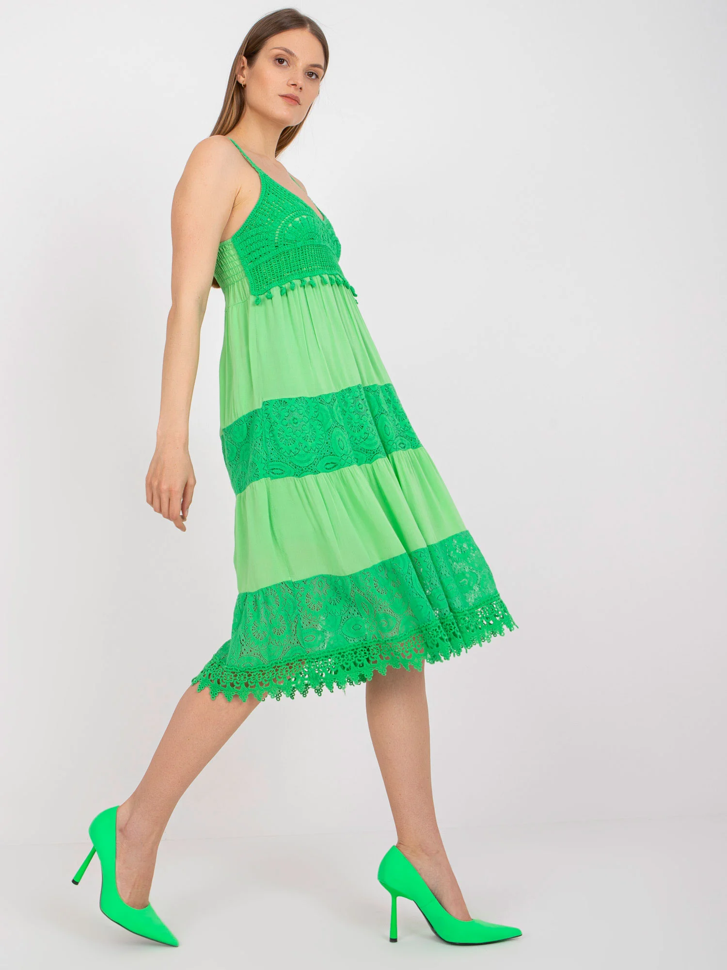 Rochie Dama Midi, Dantela, Och Bella, Verde de Vara - Image 2