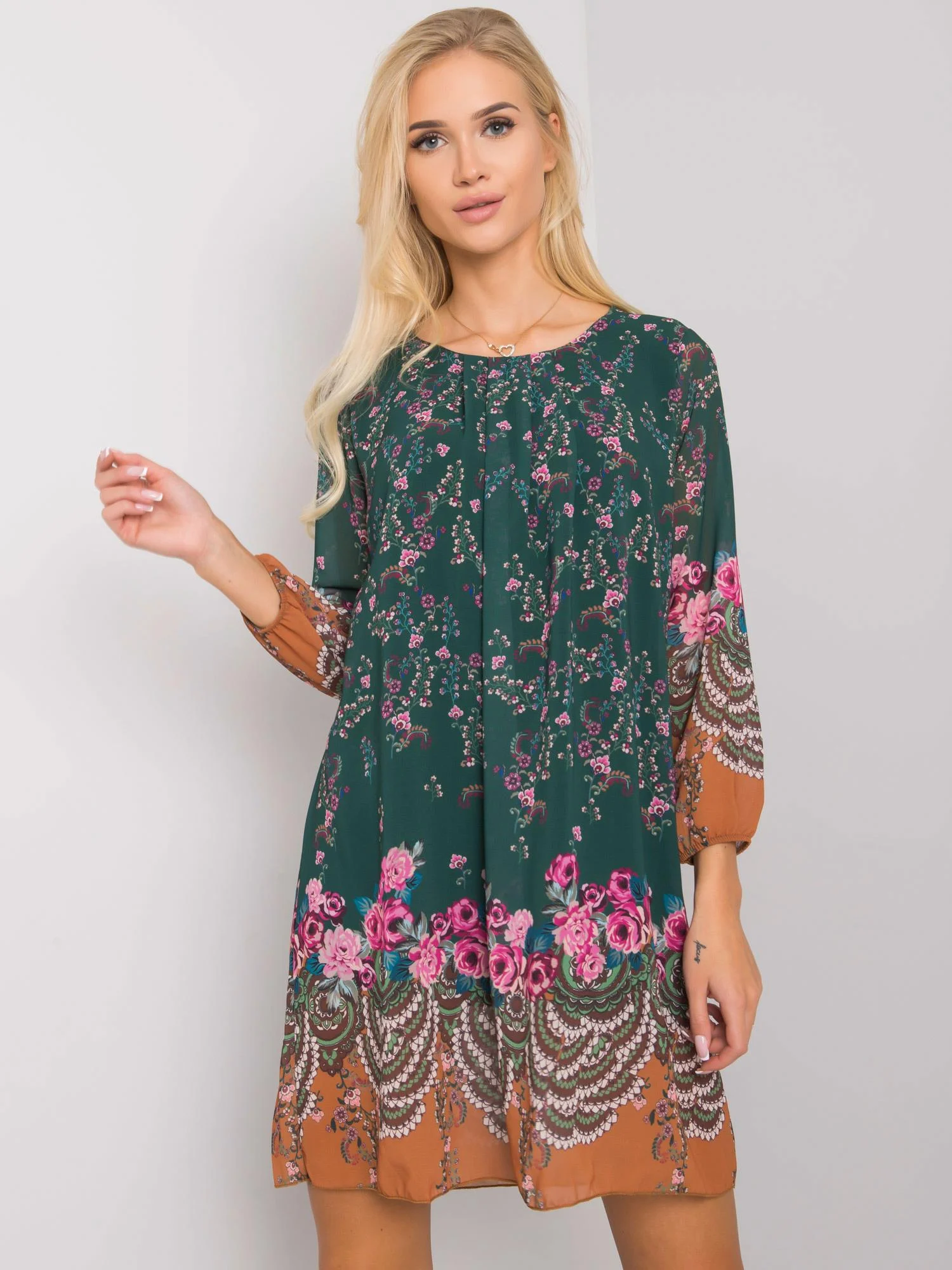 Rochie Dama Mini, Imprimat, Och Bella, Verde Eleganta Office - imagine 3