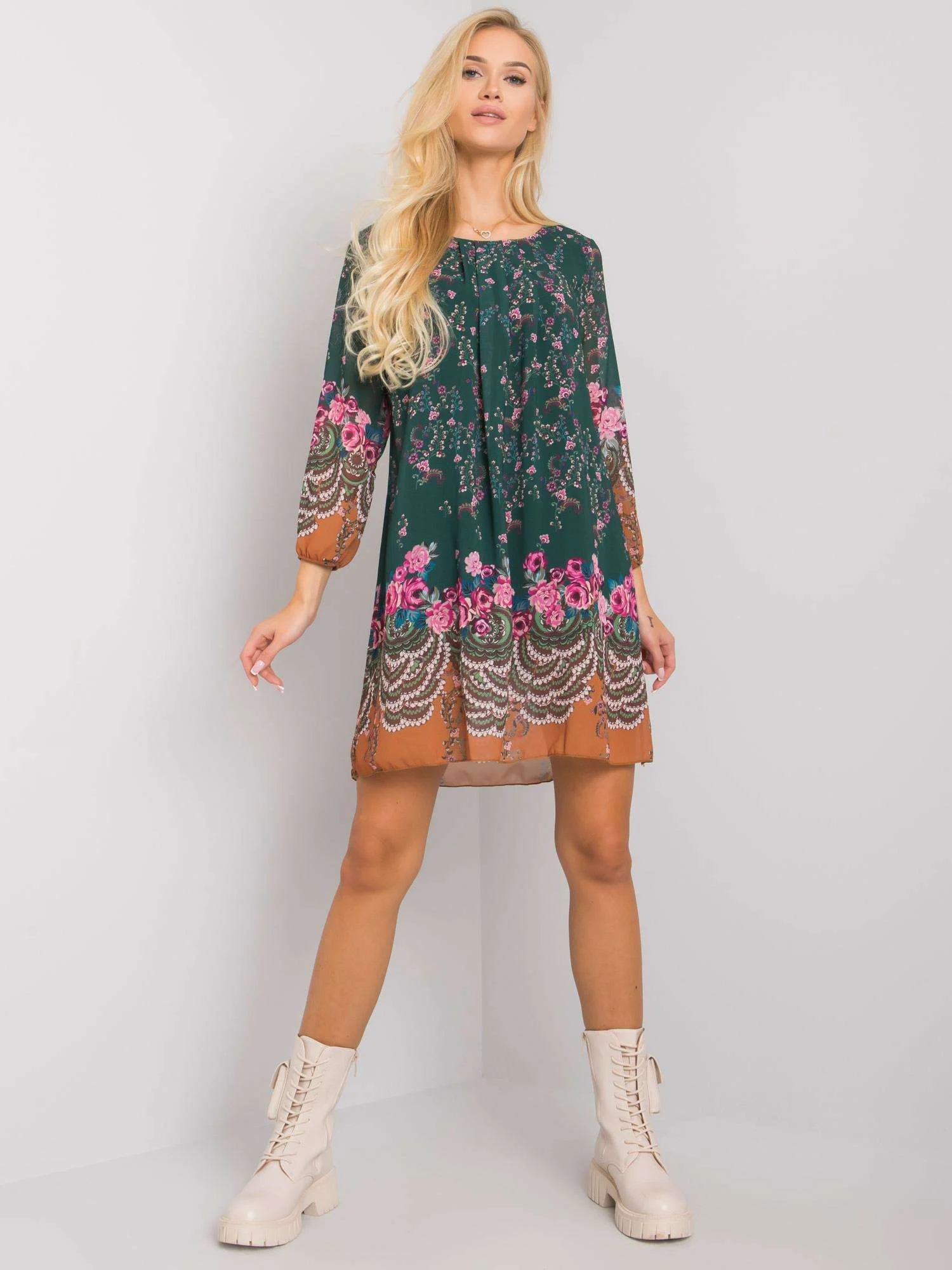 Rochie Dama Mini, Imprimat, Och Bella, Verde Eleganta Office - imagine 2