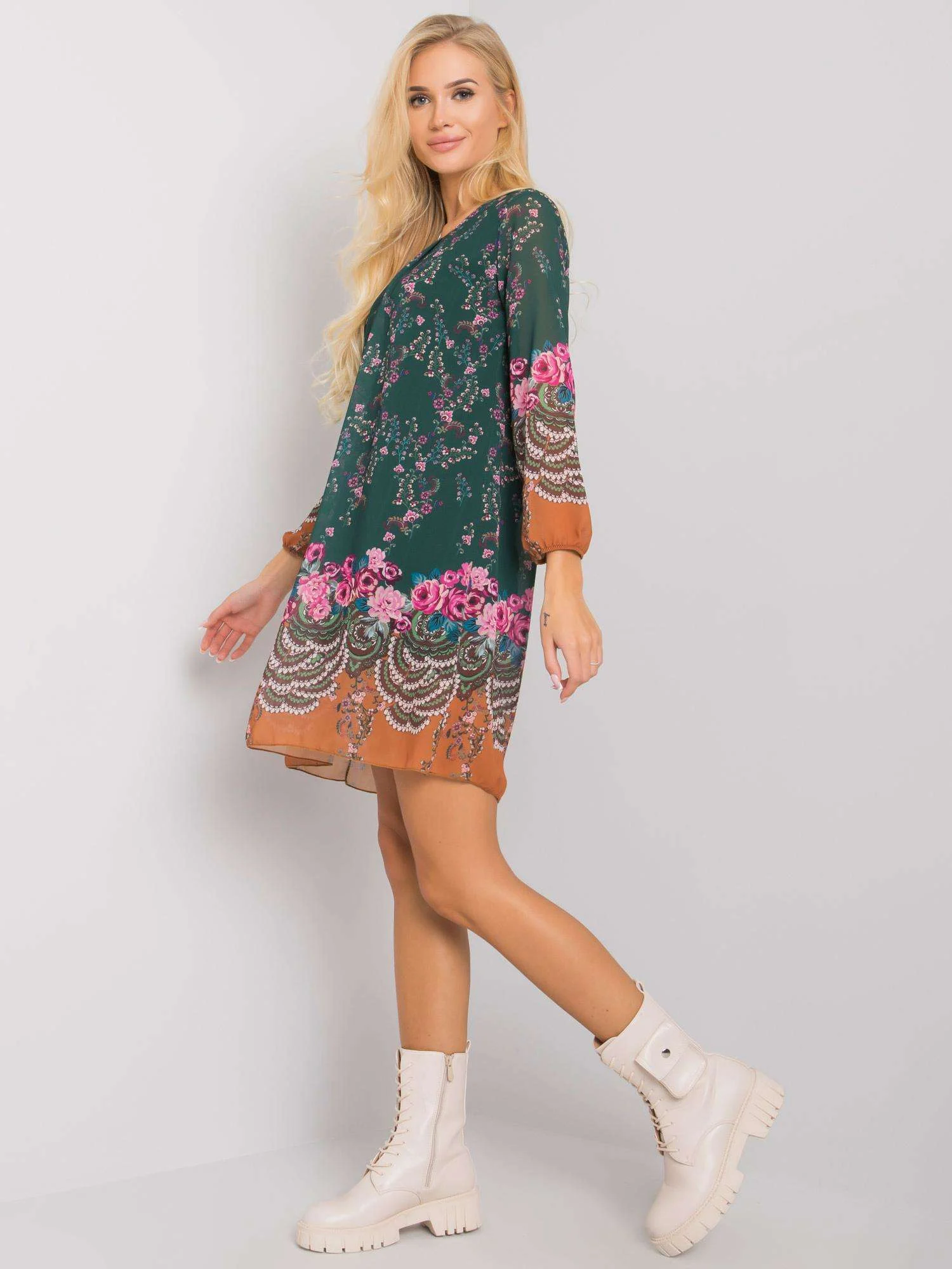 Rochie Dama Mini, Imprimat, Och Bella, Verde Eleganta Office - imagine 4