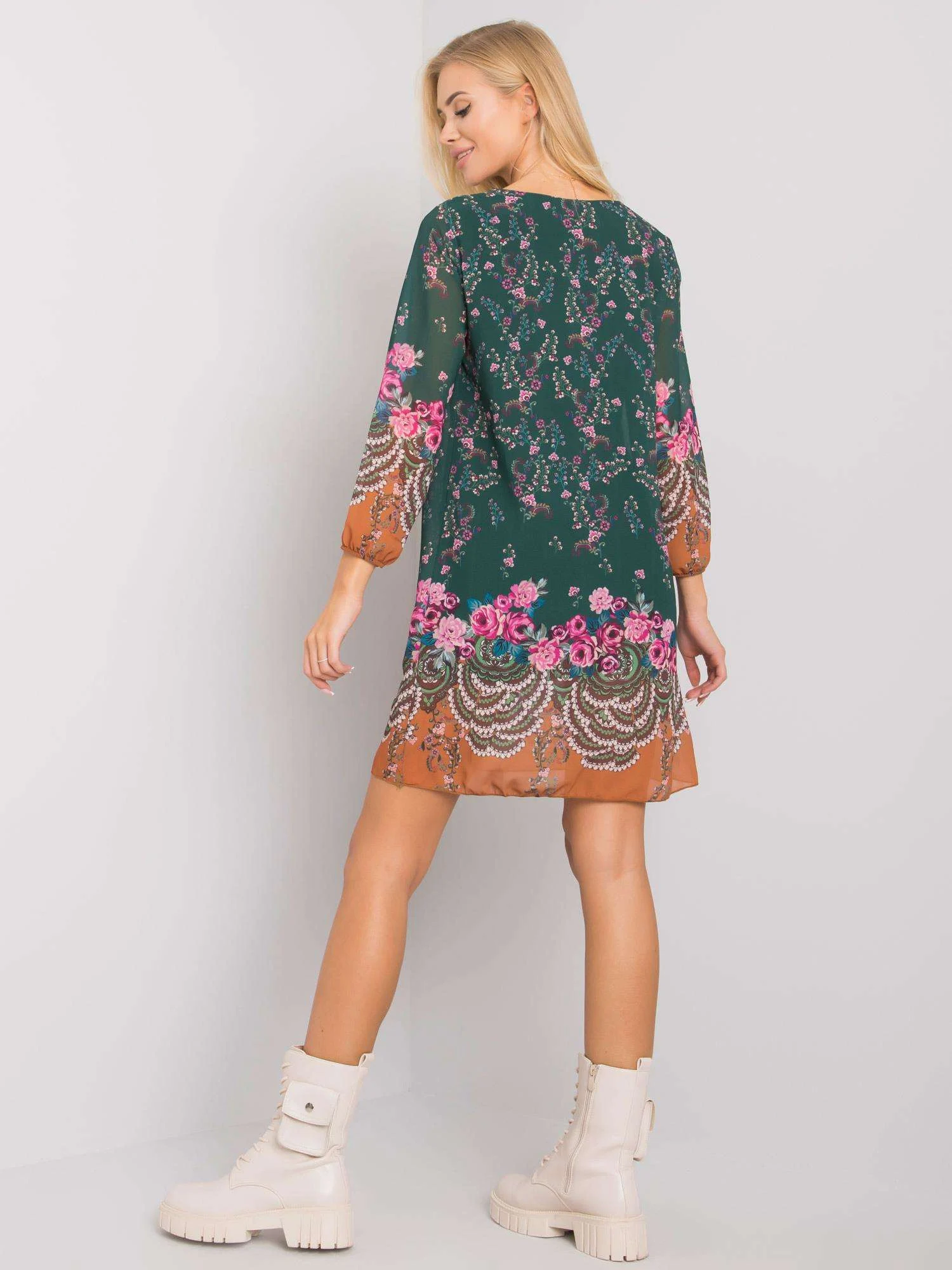 Rochie Dama Mini, Imprimat, Och Bella, Verde Eleganta Office - imagine 5
