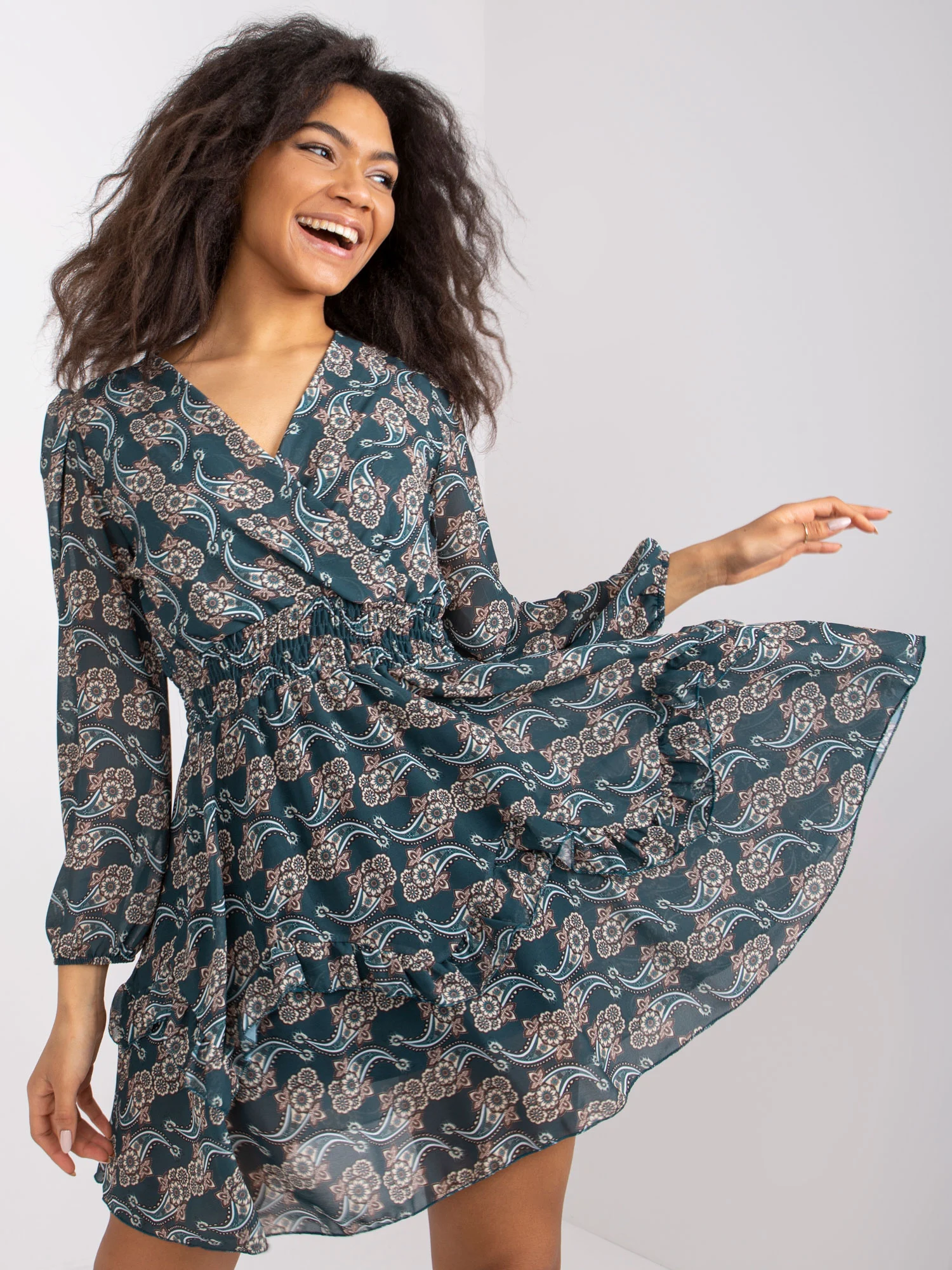 Rochie Dama Maxi, Imprimat, Och Bella, Verde de Ocazie Nunta - Image 6