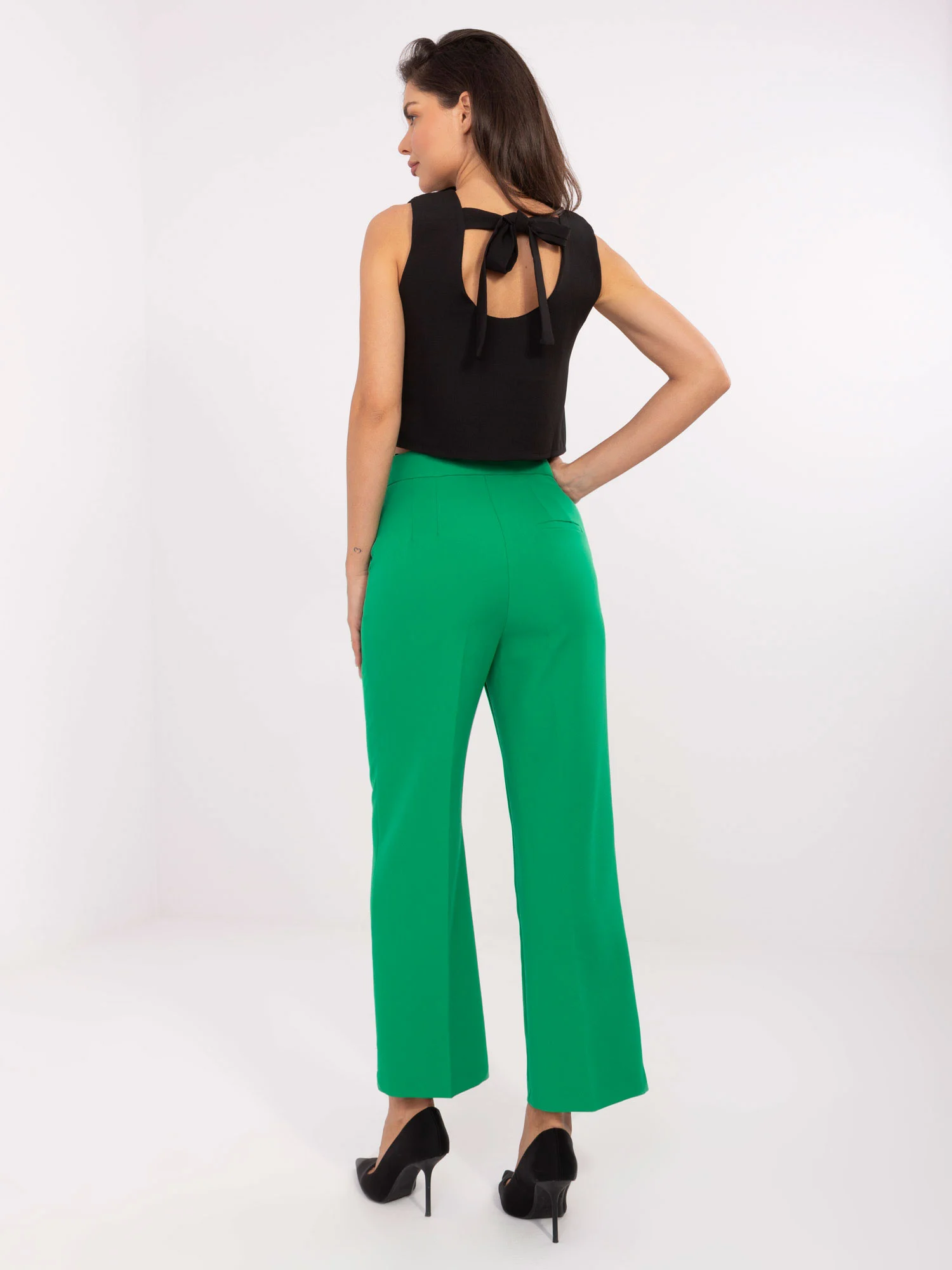 Pantaloni Dama Elegant, Guler inalt, RUE PARIS, Verde de Petrecere - imagine 3