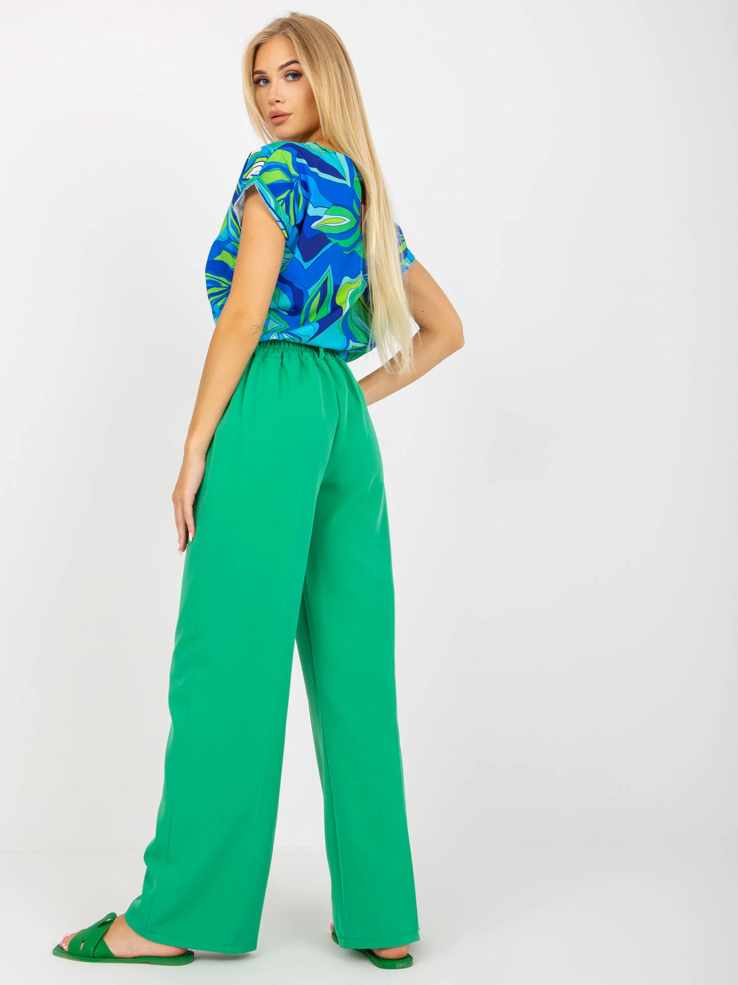 Pantaloni Dama Lejera, Guler inalt, ITALY MODA, Verde de Petrecere Marimi Mari - imagine 4