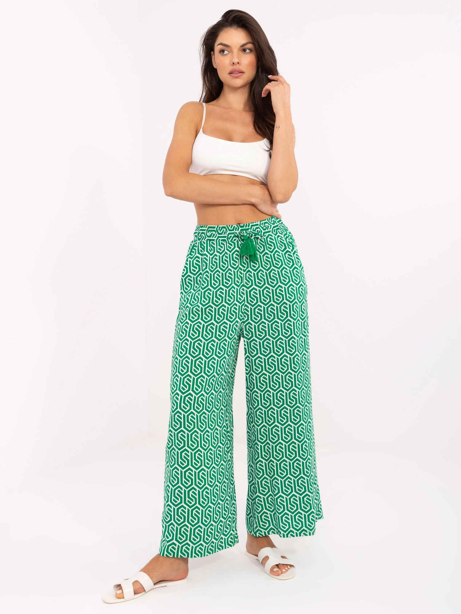 Pantaloni Dama Larga, Guler inalt, Sublevel, Verde Casual - imagine 2