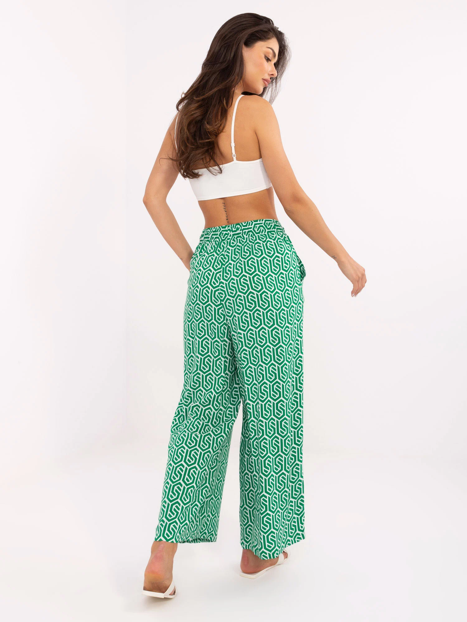 Pantaloni Dama Larga, Guler inalt, Sublevel, Verde Casual - imagine 3