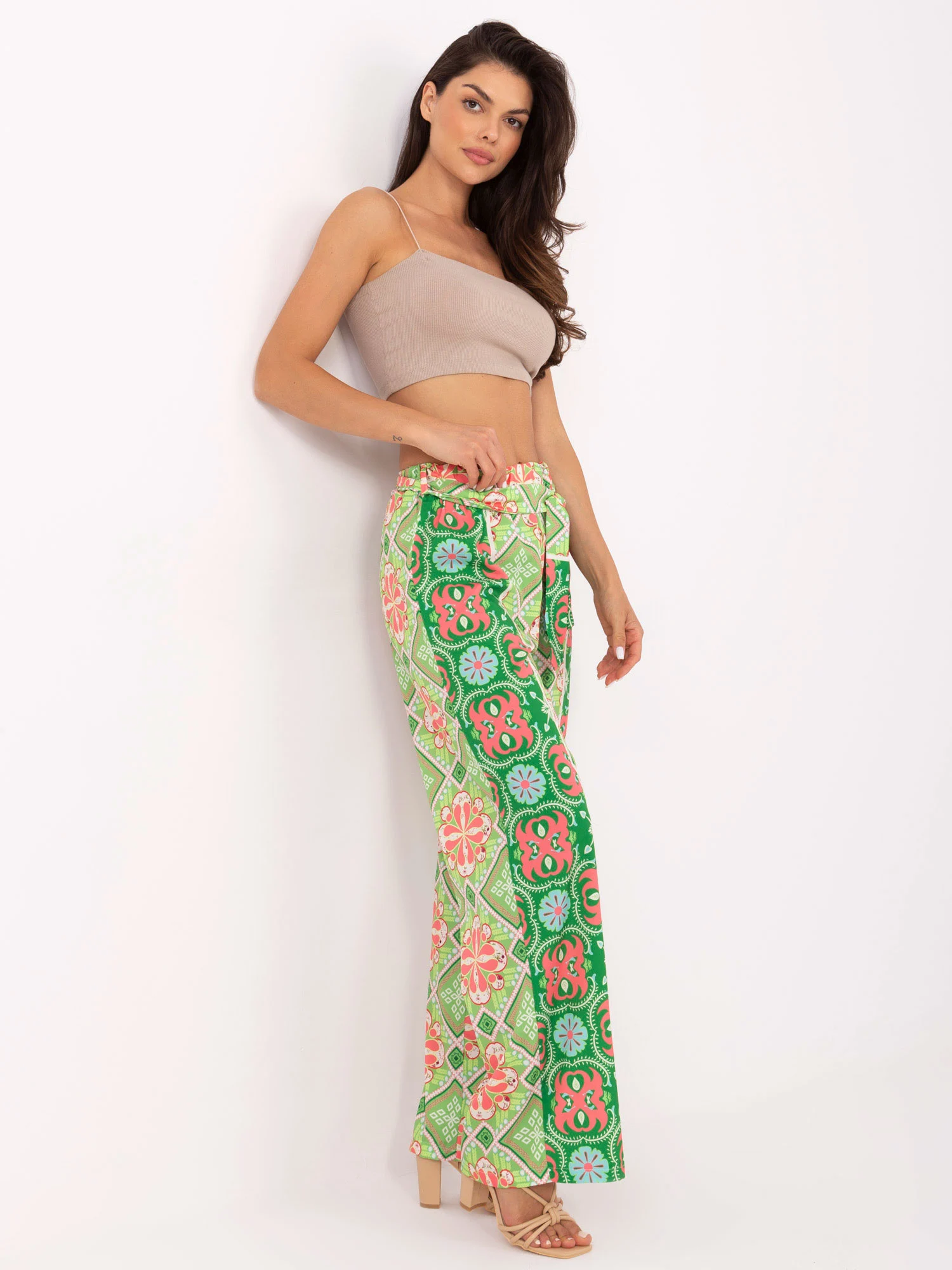 Pantaloni Dama Imprimat, Larga, ITALY MODA, Verde Casual - imagine 4
