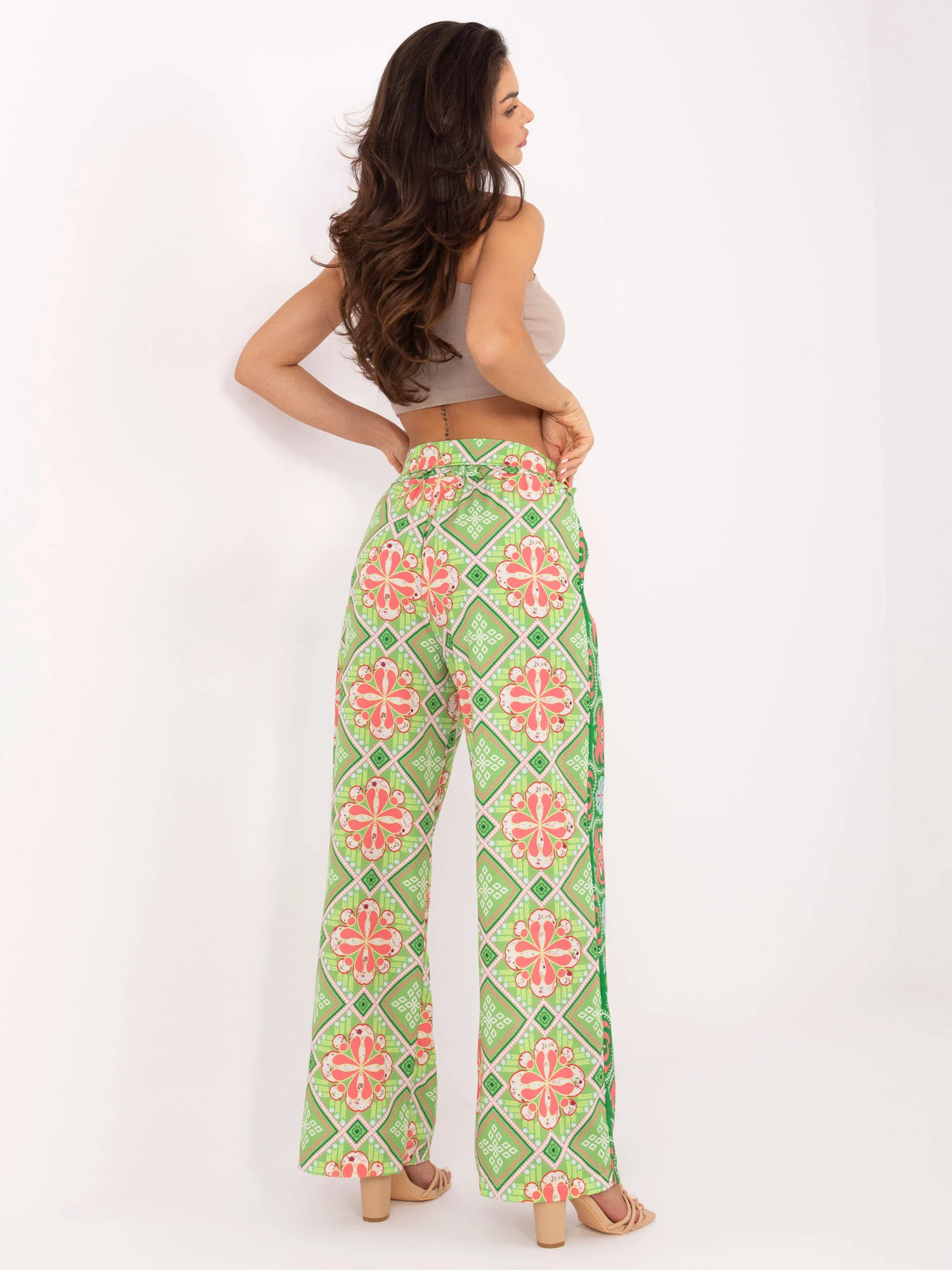 Pantaloni Dama Imprimat, Larga, ITALY MODA, Verde Casual - imagine 3
