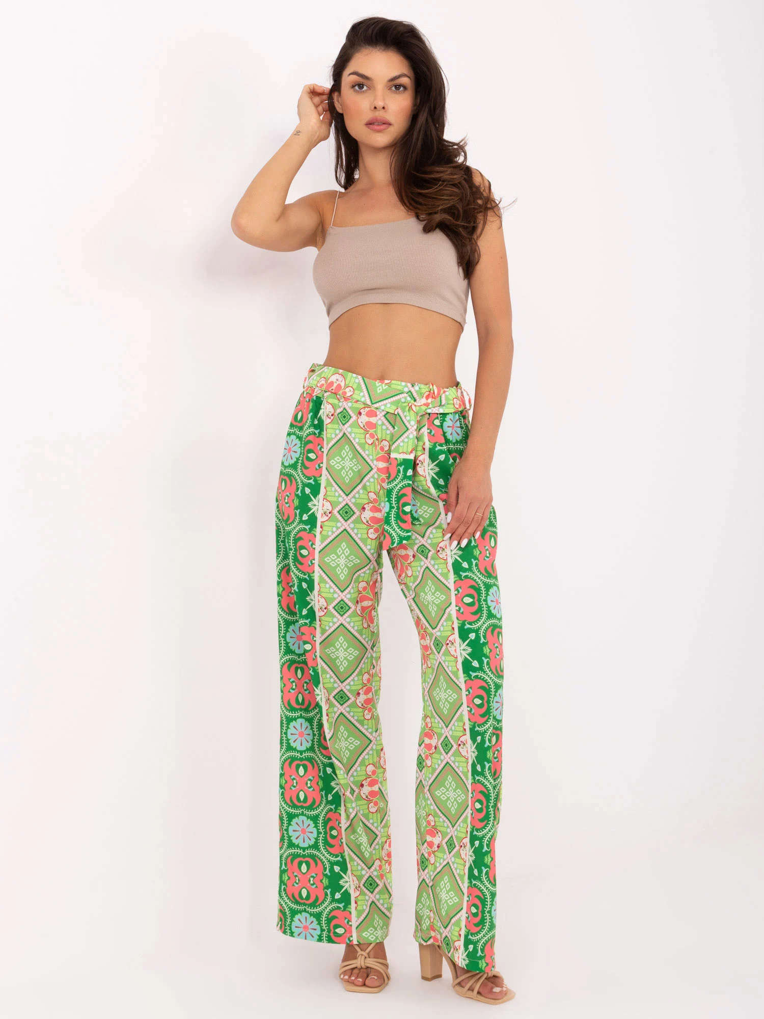 Pantaloni Dama Imprimat, Larga, ITALY MODA, Verde Casual - imagine 5