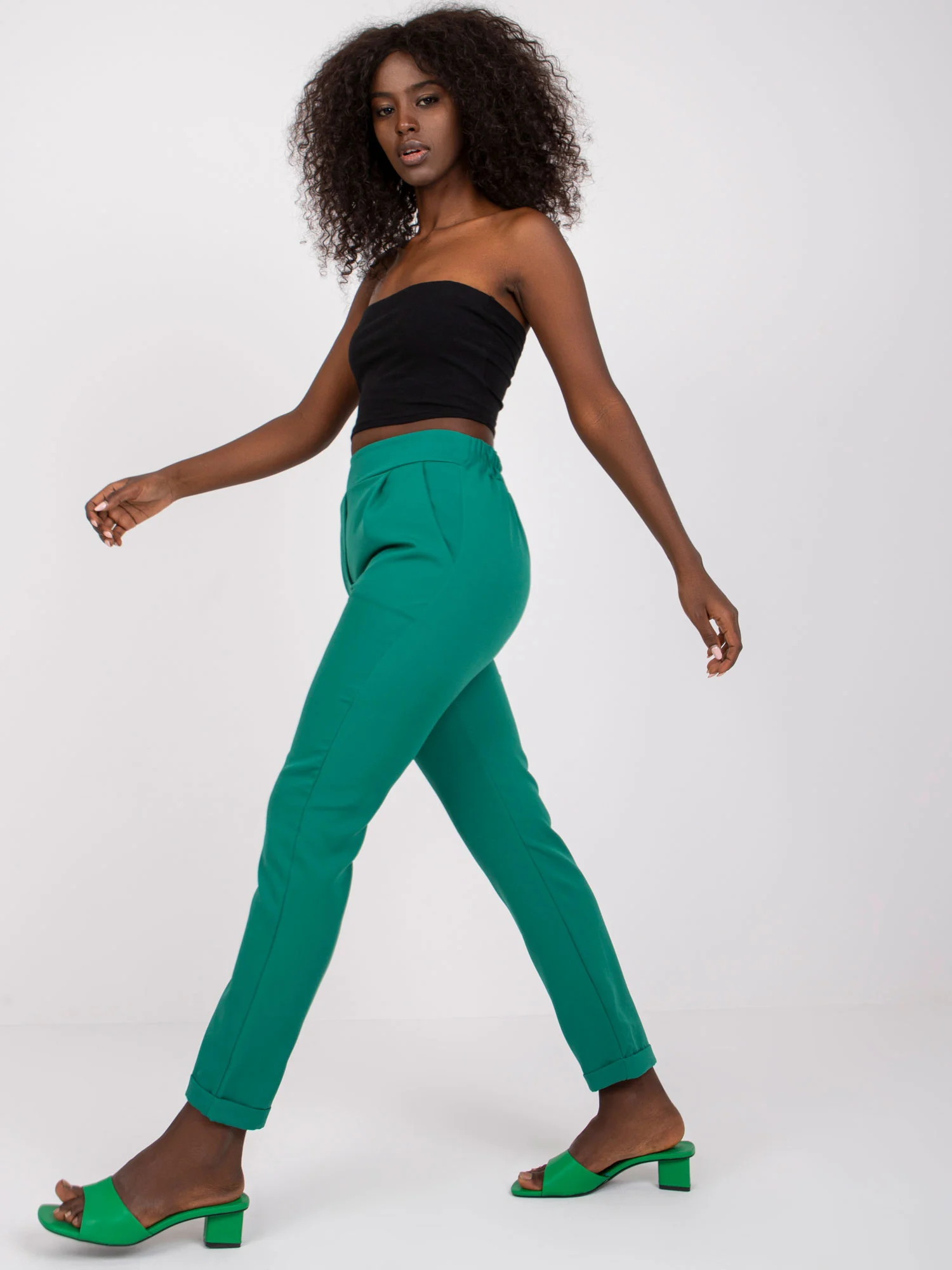 Pantaloni Dama Lunga, Elegant, ITALY MODA, Verde Eleganta Office Marimi Mari - Image 5