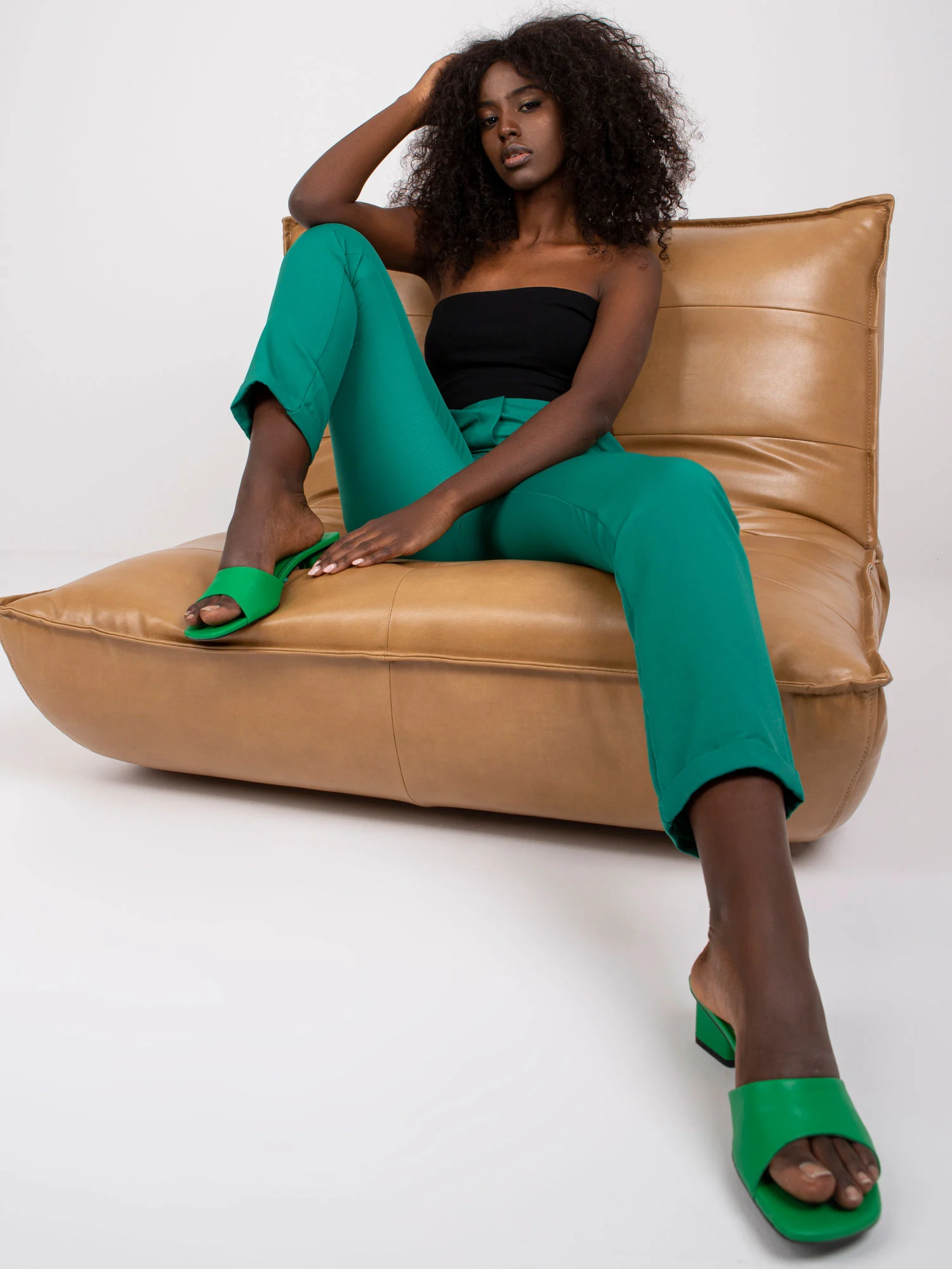 Pantaloni Dama Lunga, Elegant, ITALY MODA, Verde Eleganta Office Marimi Mari - Image 2