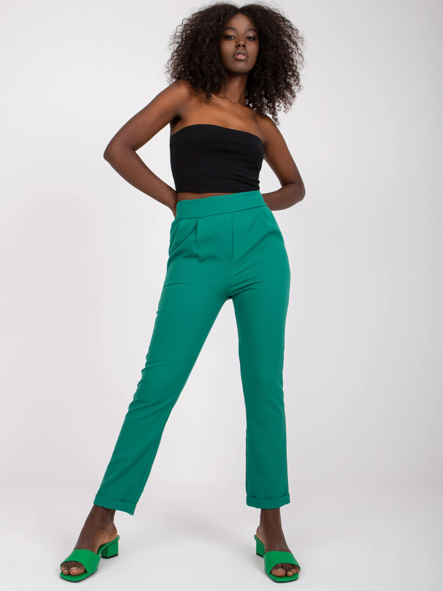 Pantaloni Dama Lunga, Elegant, ITALY MODA, Verde Eleganta Office Marimi Mari - Image 3