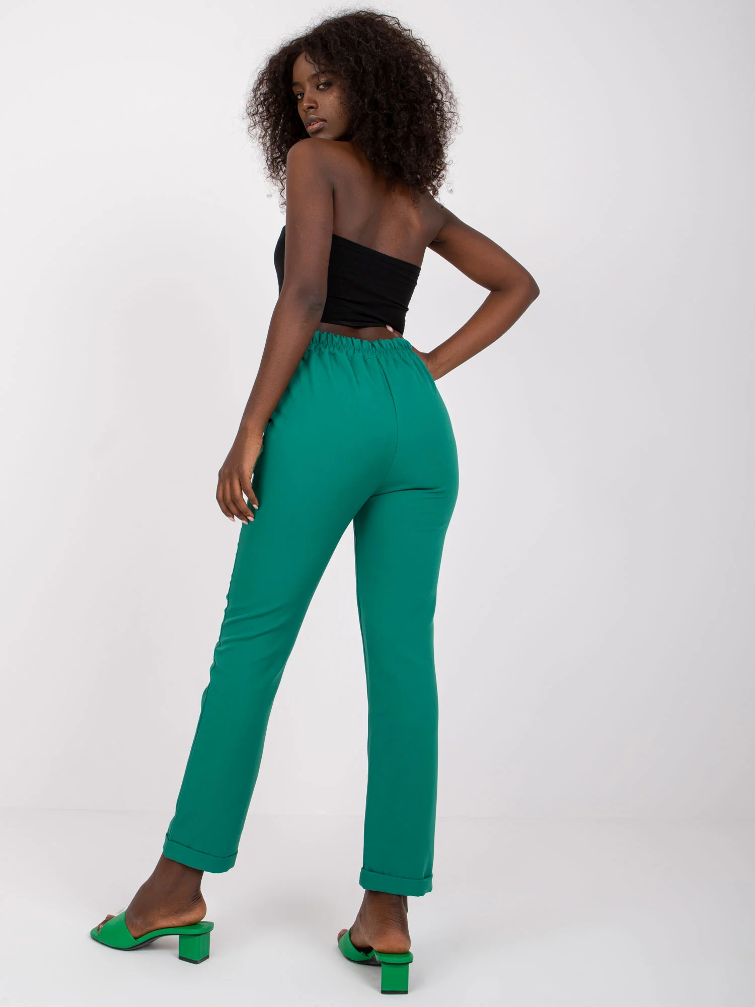 Pantaloni Dama Lunga, Elegant, ITALY MODA, Verde Eleganta Office Marimi Mari - Image 4