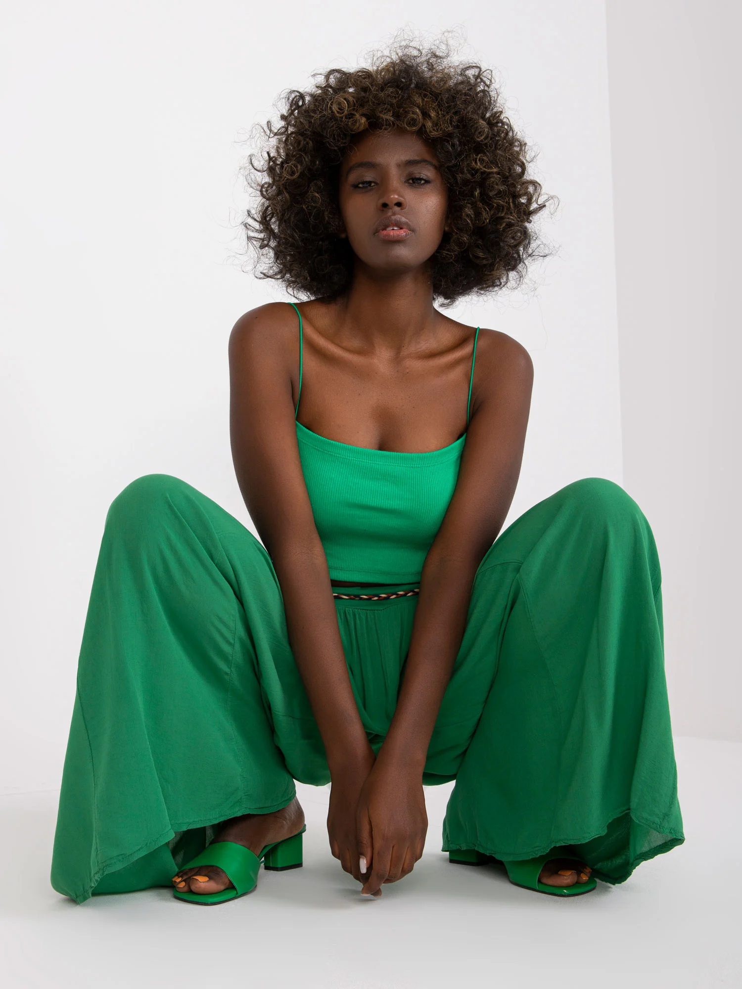 Pantaloni Dama Lunga, Larga, Och Bella, Verde Casual - imagine 2