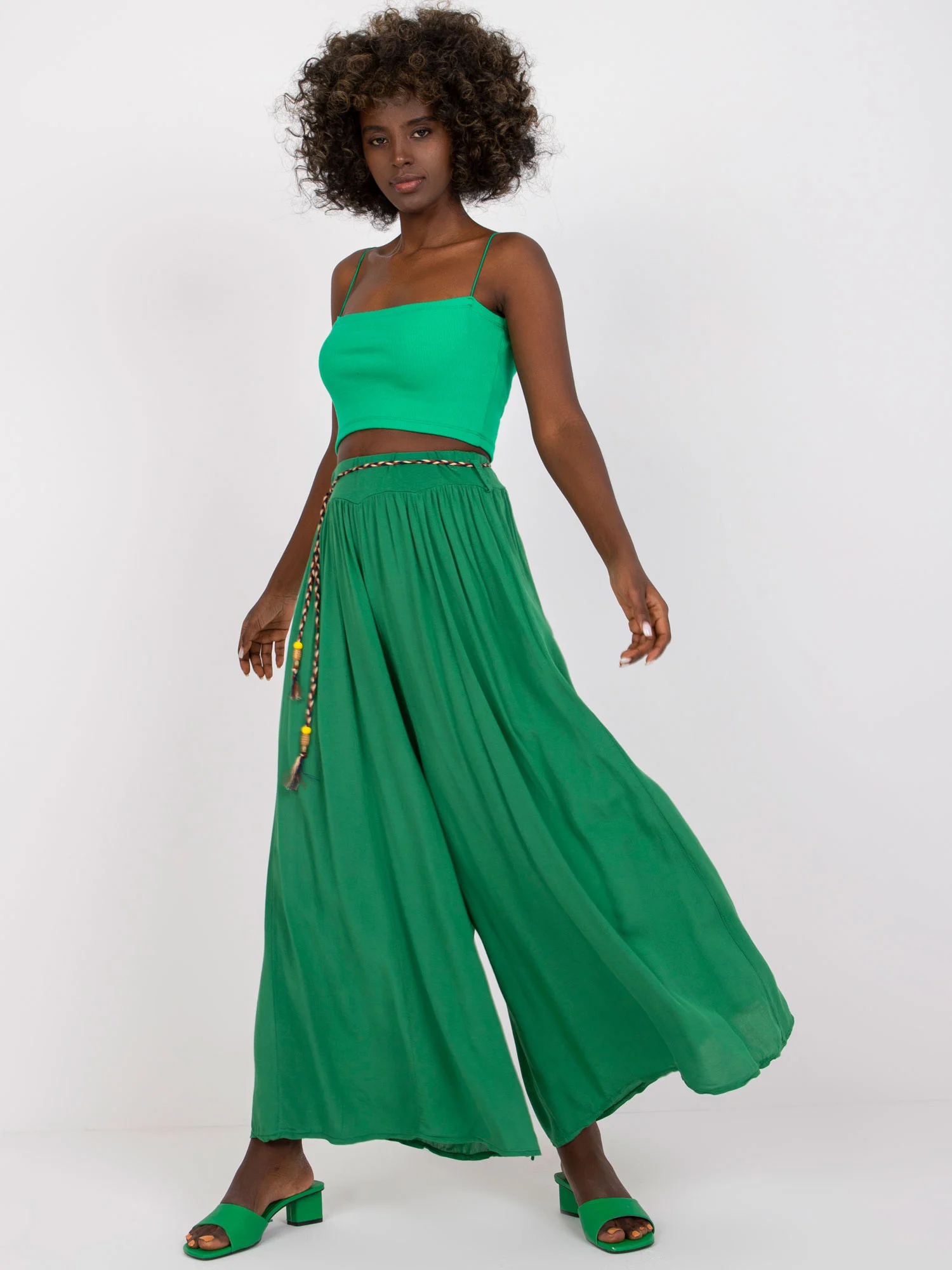 Pantaloni Dama Lunga, Larga, Och Bella, Verde Casual - imagine 5