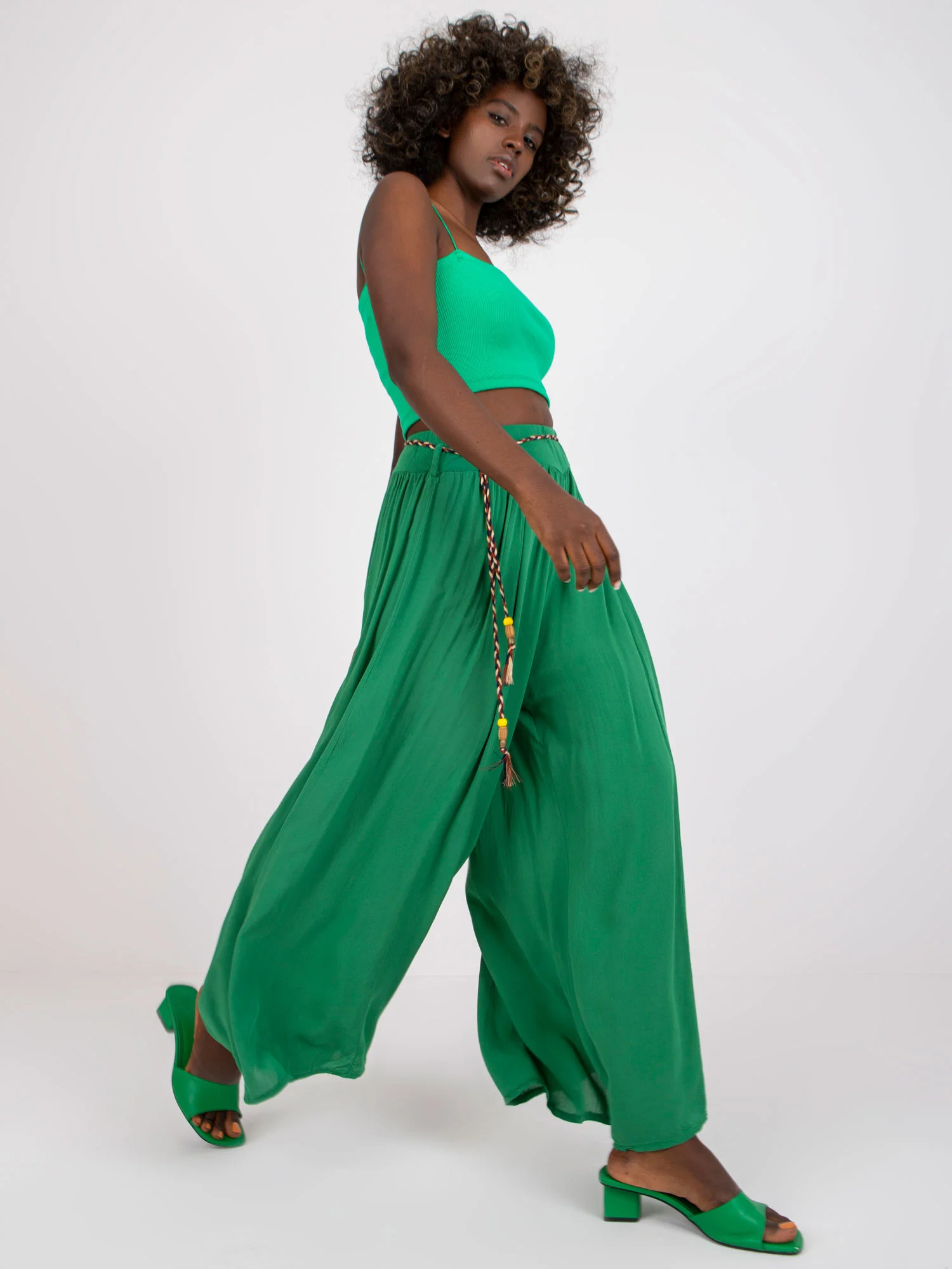 Pantaloni Dama Lunga, Larga, Och Bella, Verde Casual - imagine 4