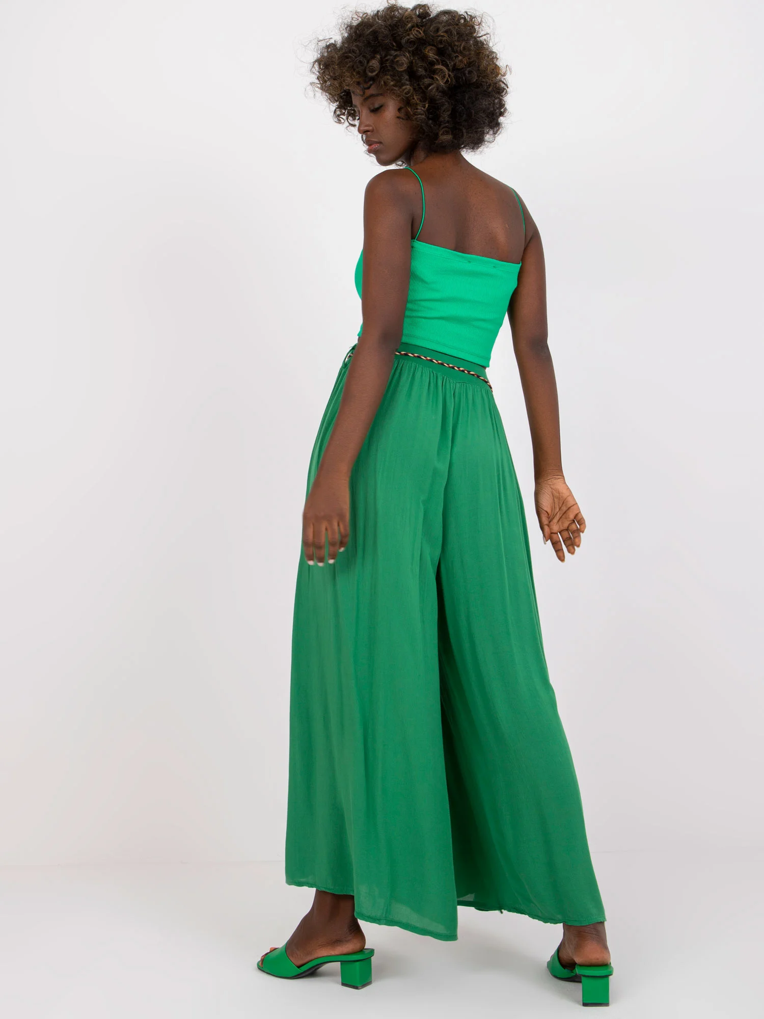 Pantaloni Dama Lunga, Larga, Och Bella, Verde Casual - imagine 3