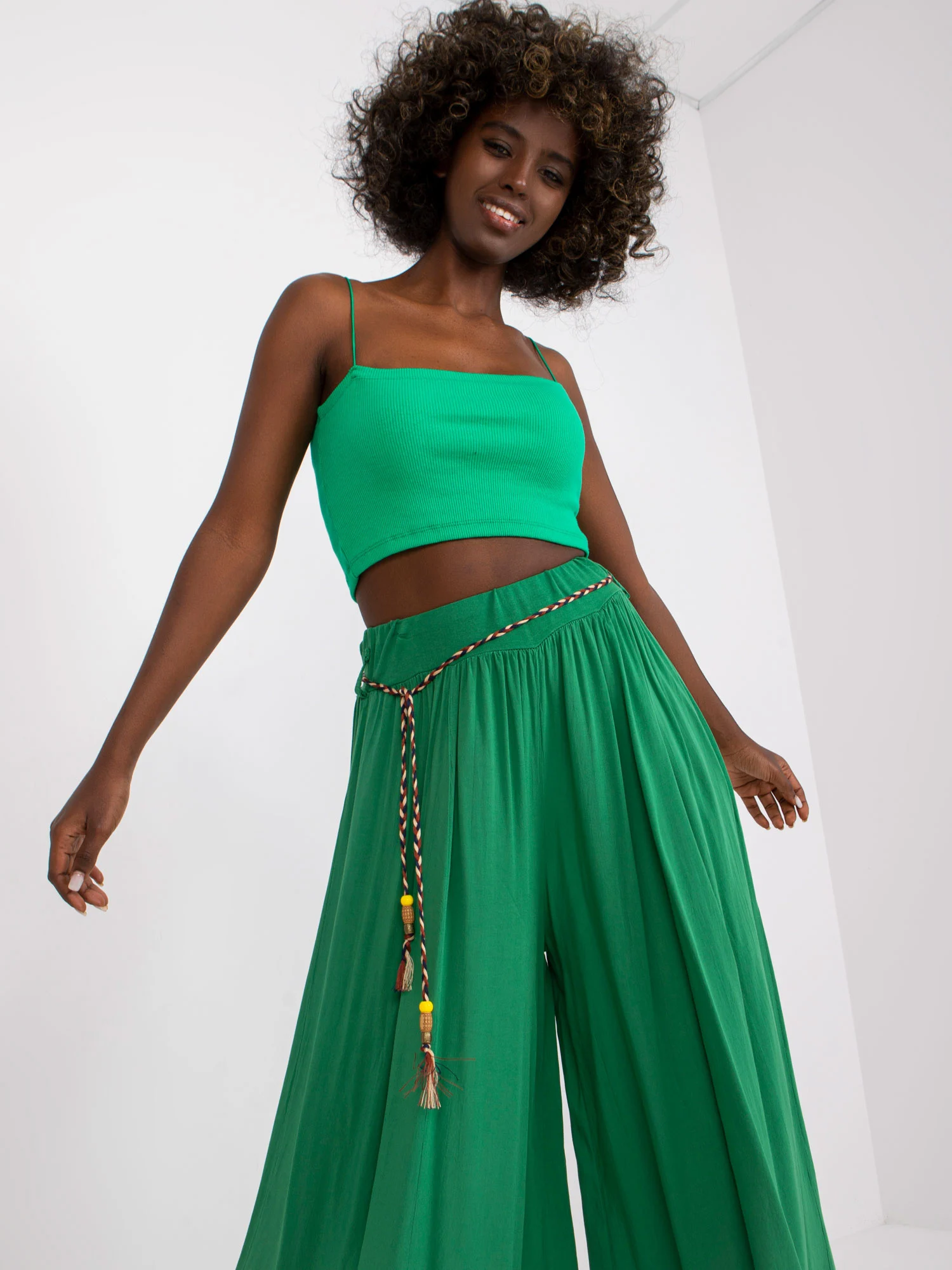 Pantaloni Dama Lunga, Larga, Och Bella, Verde Casual - imagine 6