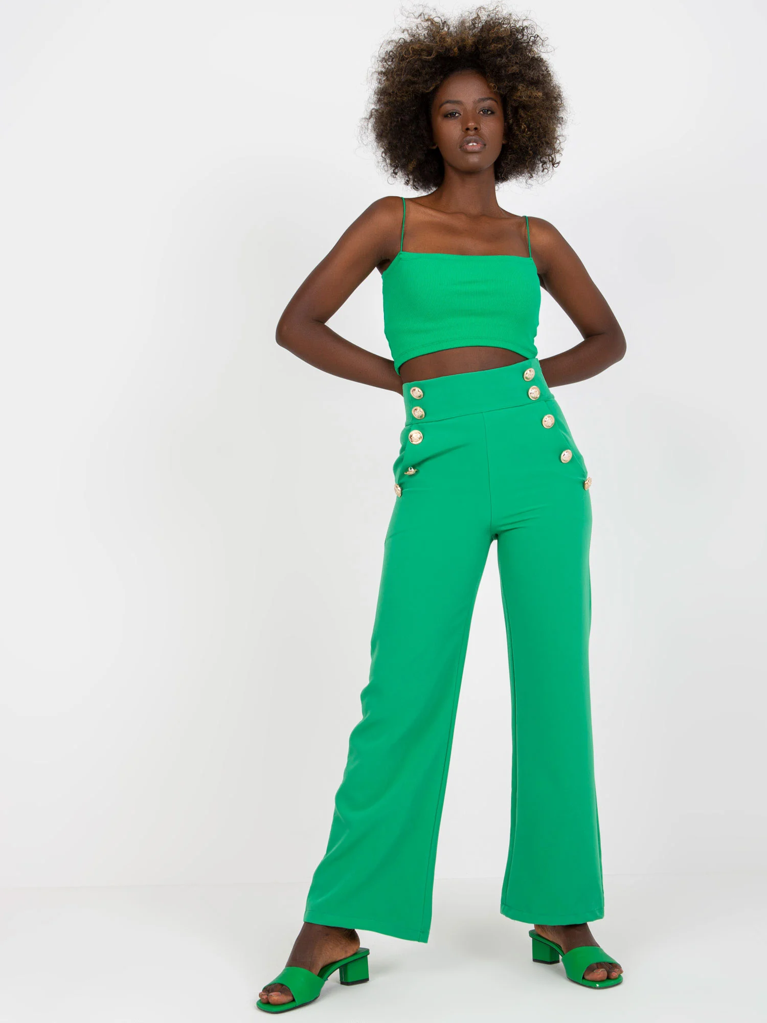Pantaloni Dama Elegant, Guler inalt, ITALY MODA, Verde de Petrecere Marimi Mari - imagine 6