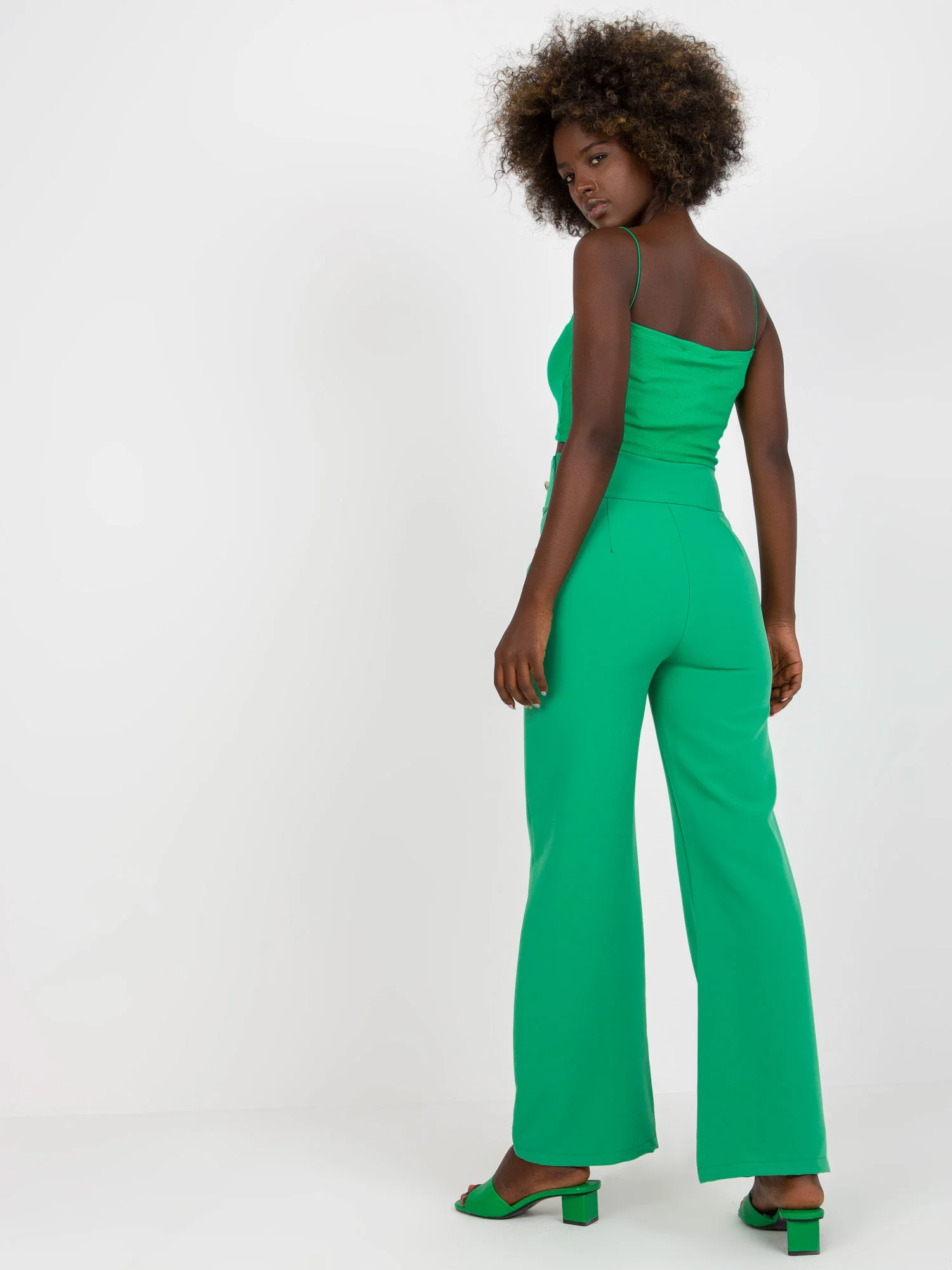 Pantaloni Dama Elegant, Guler inalt, ITALY MODA, Verde de Petrecere Marimi Mari - imagine 3