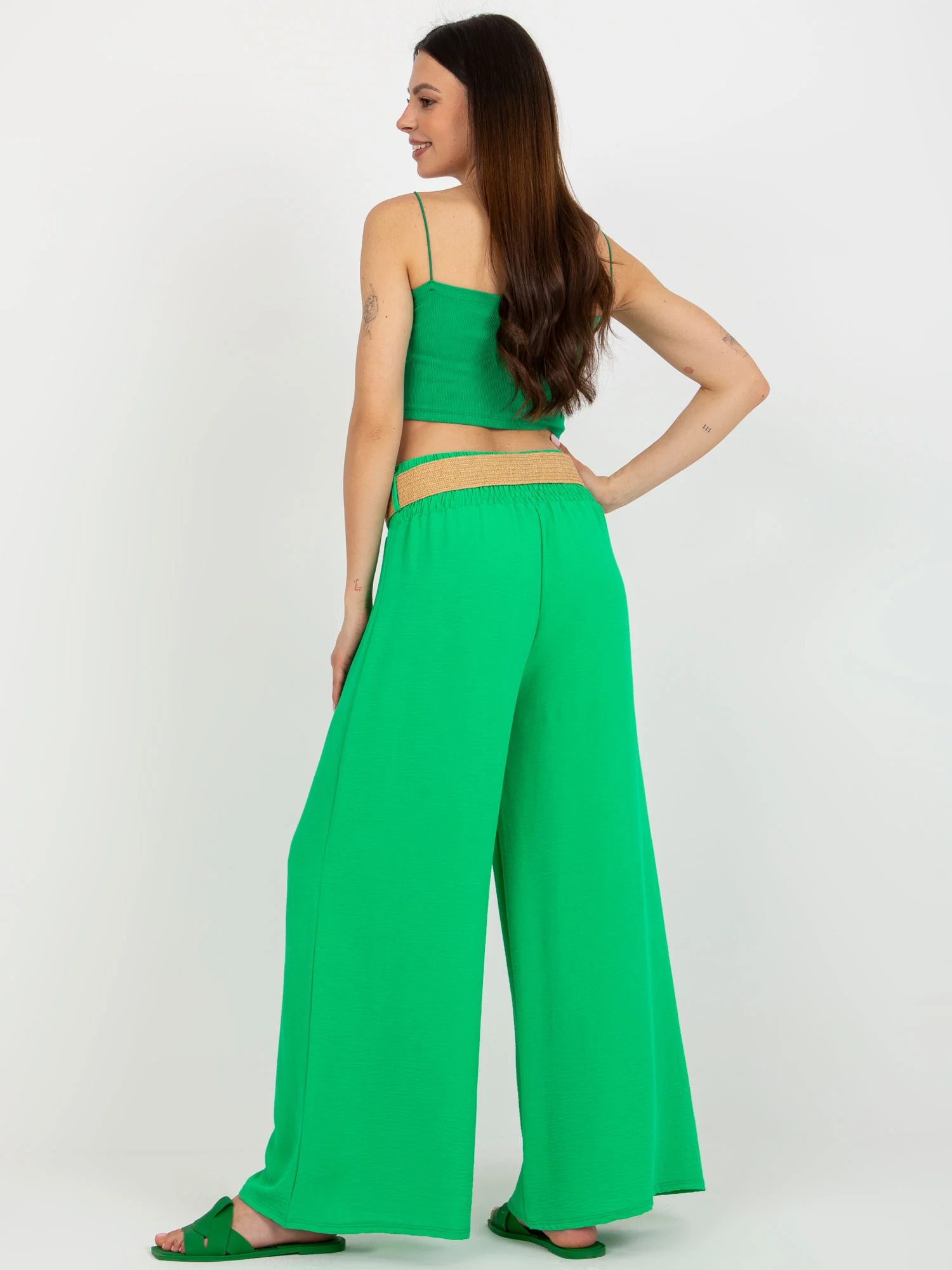 Pantaloni Dama Larga, Guler inalt, ITALY MODA, Verde Casual - imagine 4