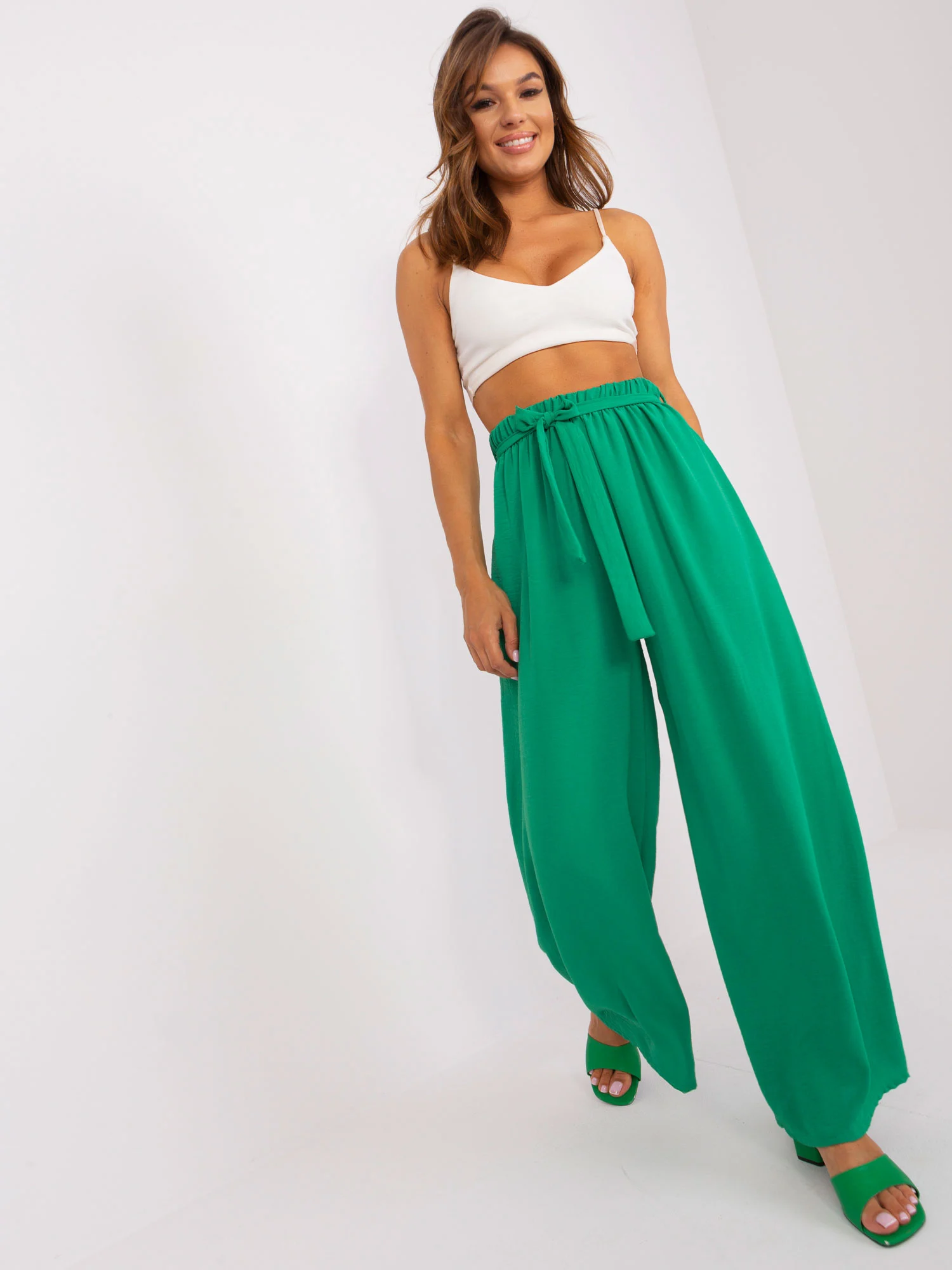 Pantaloni Dama Lejera, Guler inalt, Och Bella, Verde Casual - imagine 3