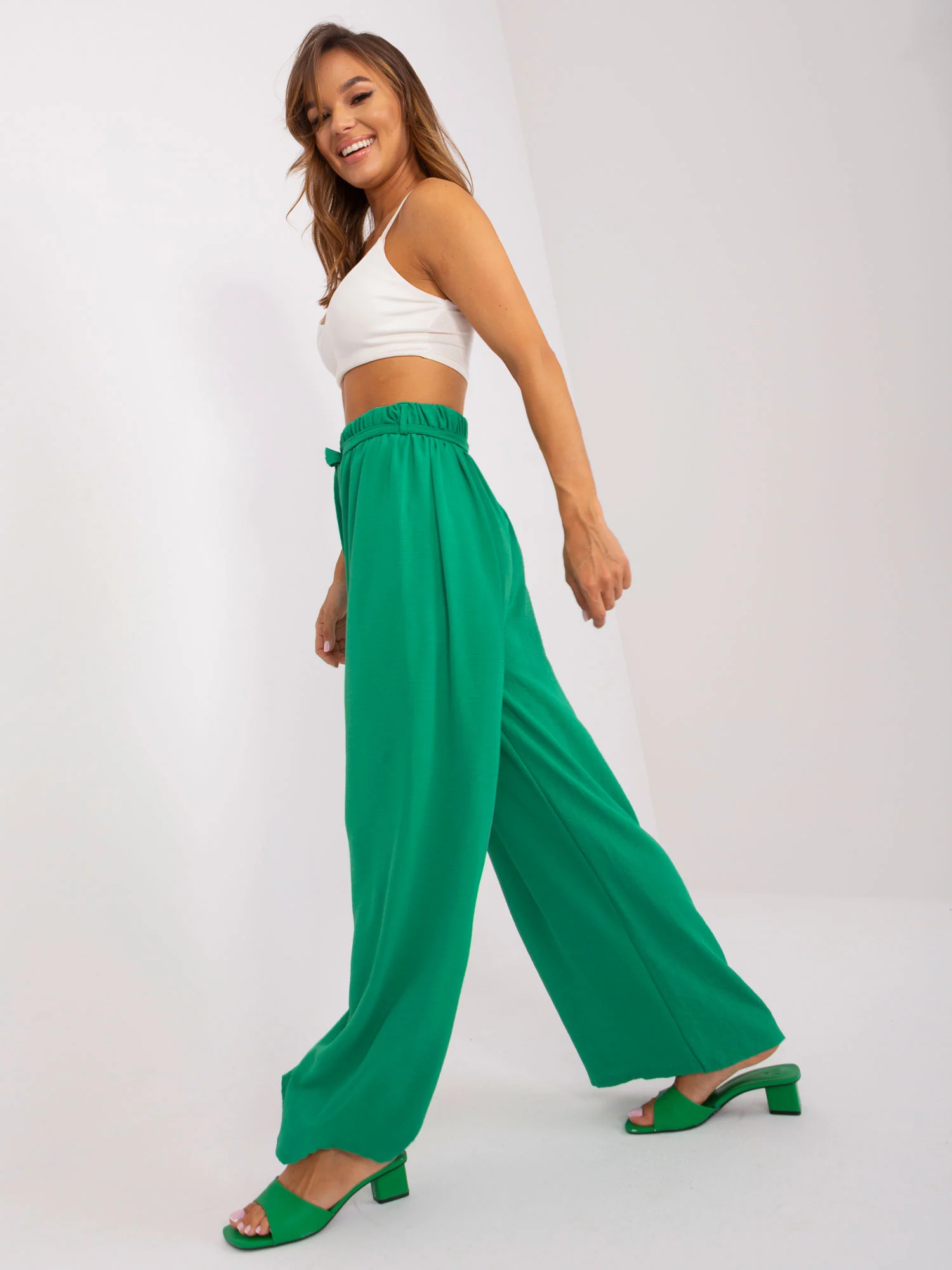 Pantaloni Dama Lejera, Guler inalt, Och Bella, Verde Casual - imagine 5