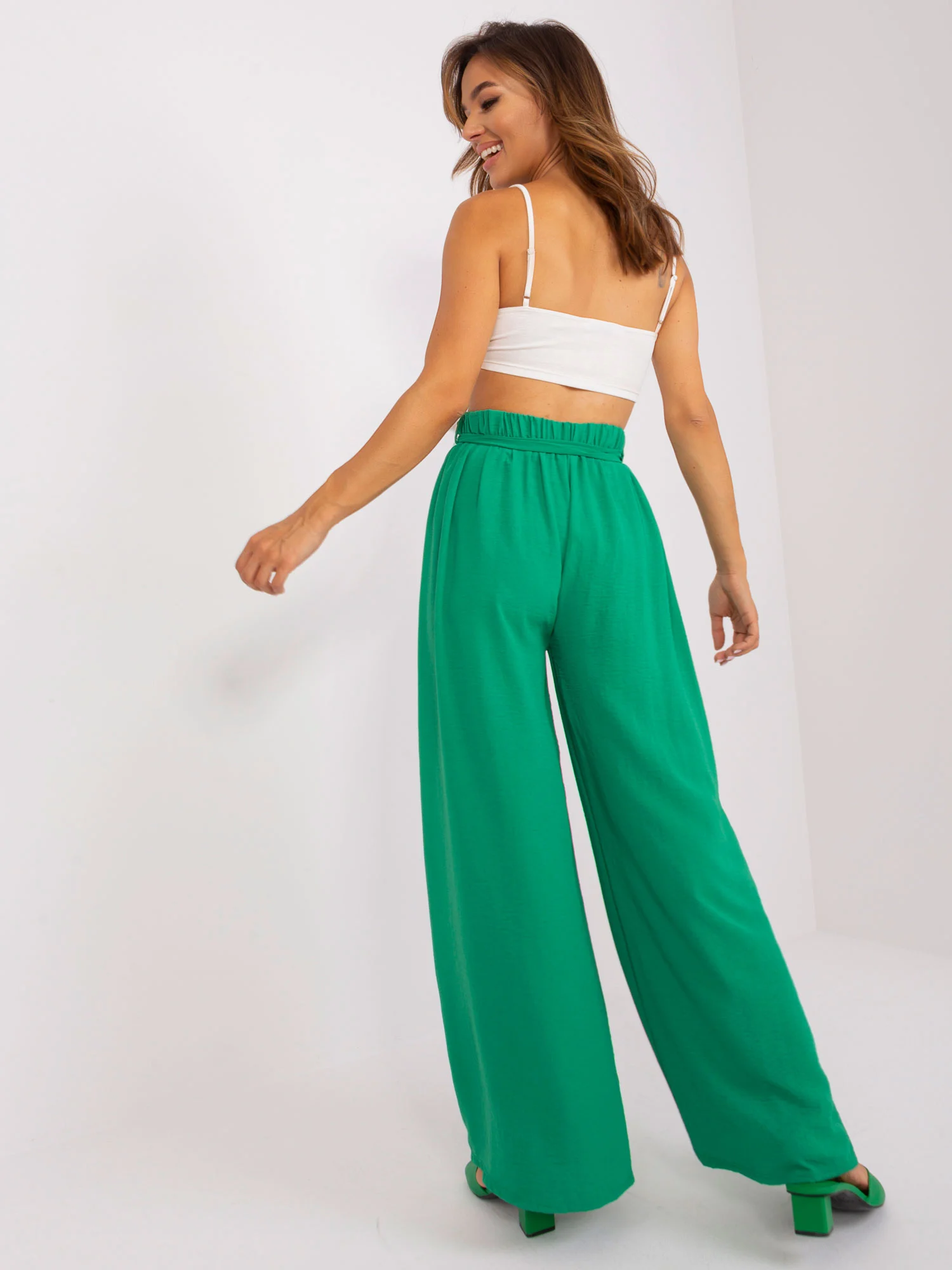 Pantaloni Dama Lejera, Guler inalt, Och Bella, Verde Casual - imagine 2