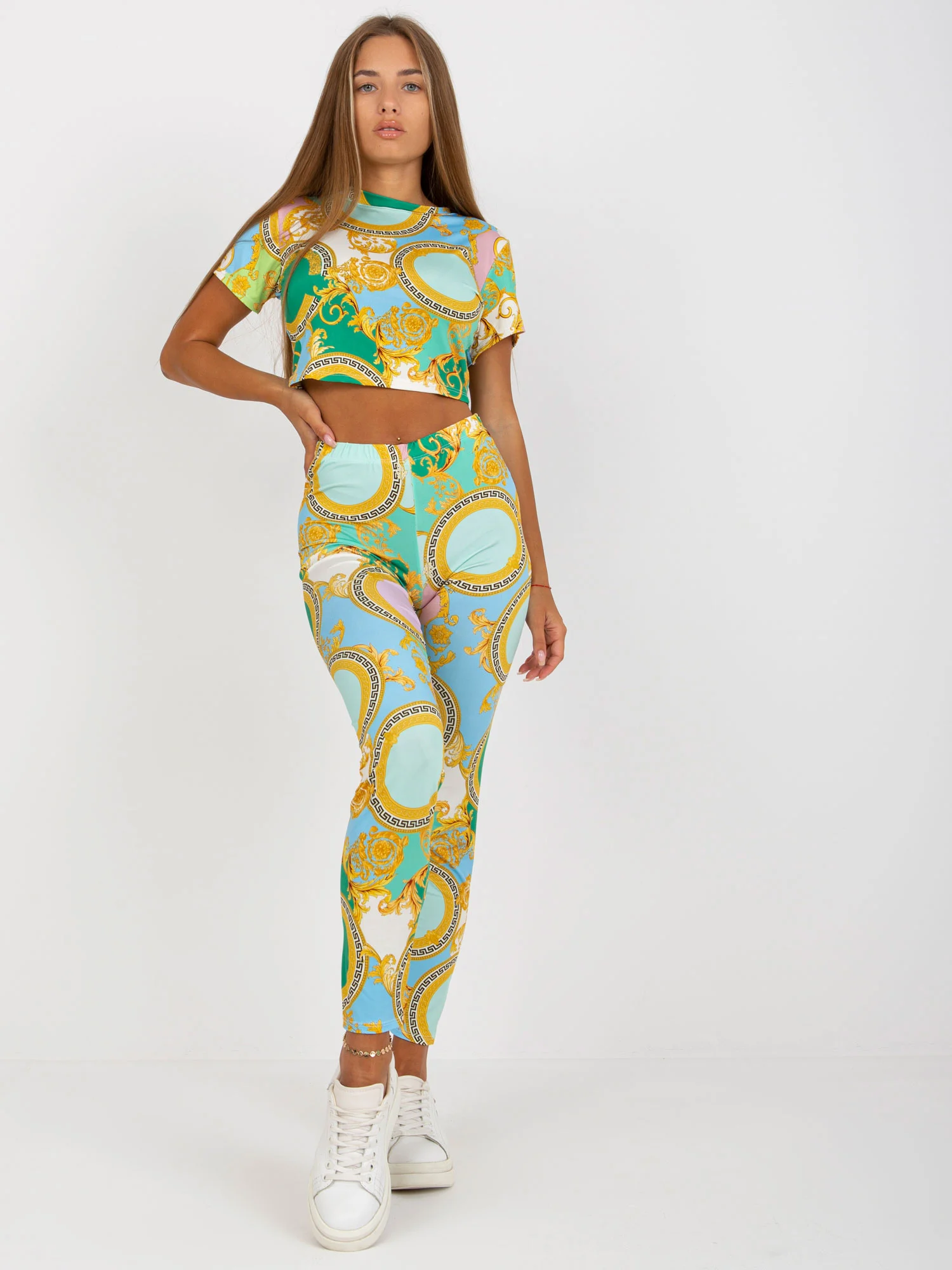 Compleu Dama Mini, Imprimat, ITALY MODA, Verde Casual - imagine 7