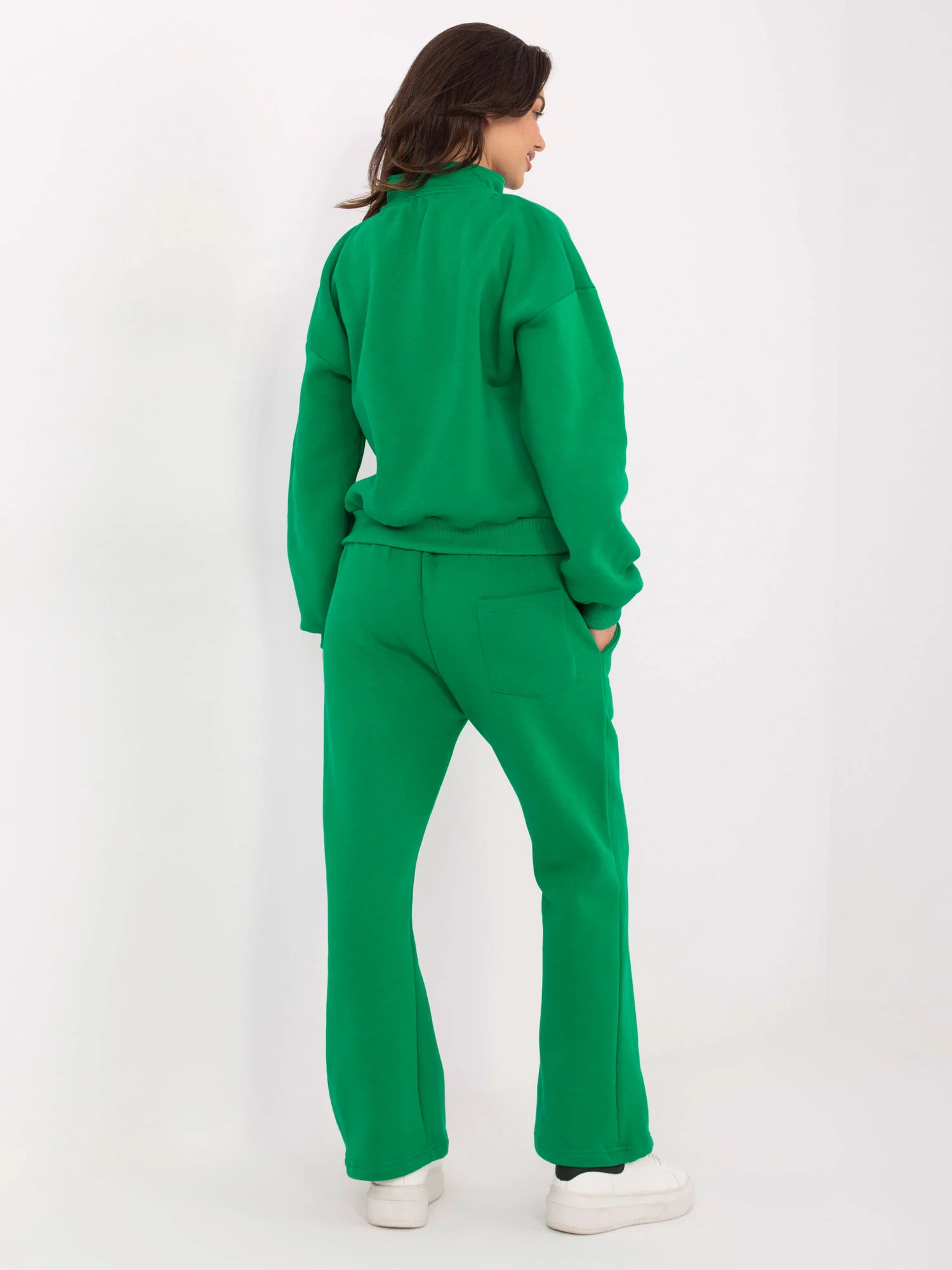 Compleu Dama Maneca lunga, Decolteu guler tunica, ex moda, Verde - imagine 4