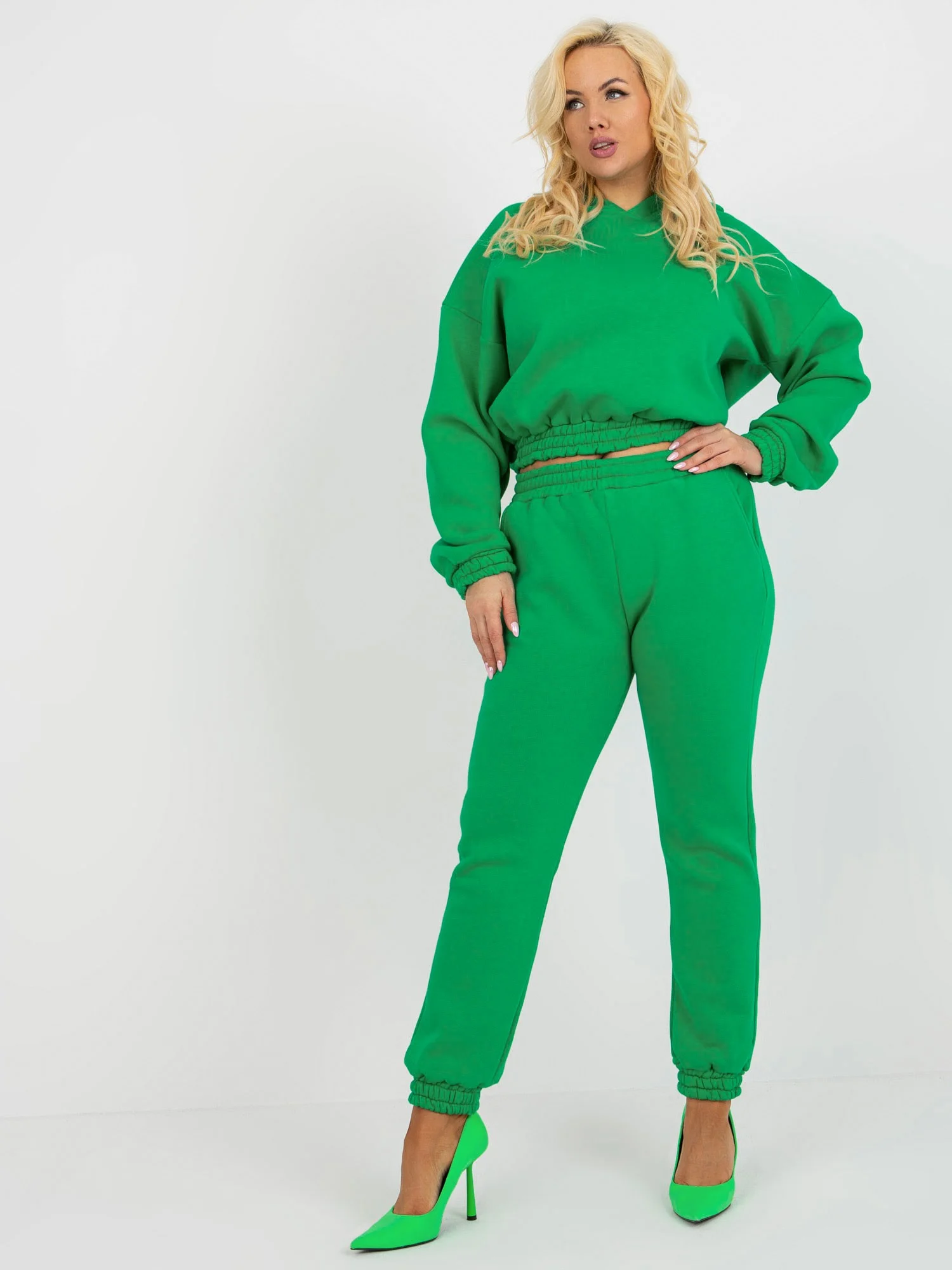Compleu Dama Maneca lunga, Mansete elastice, ex moda, Verde Casual - imagine 6
