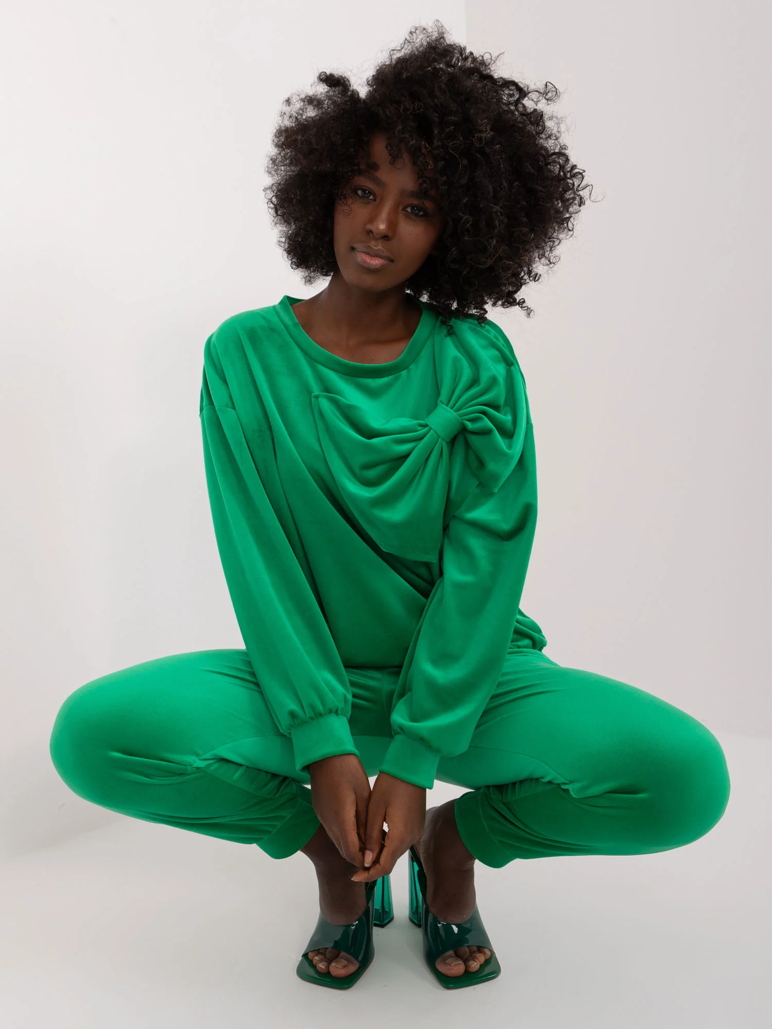 Compleu Dama Maneca lunga, Mansete elastice, ITALY MODA, Verde Casual - imagine 5
