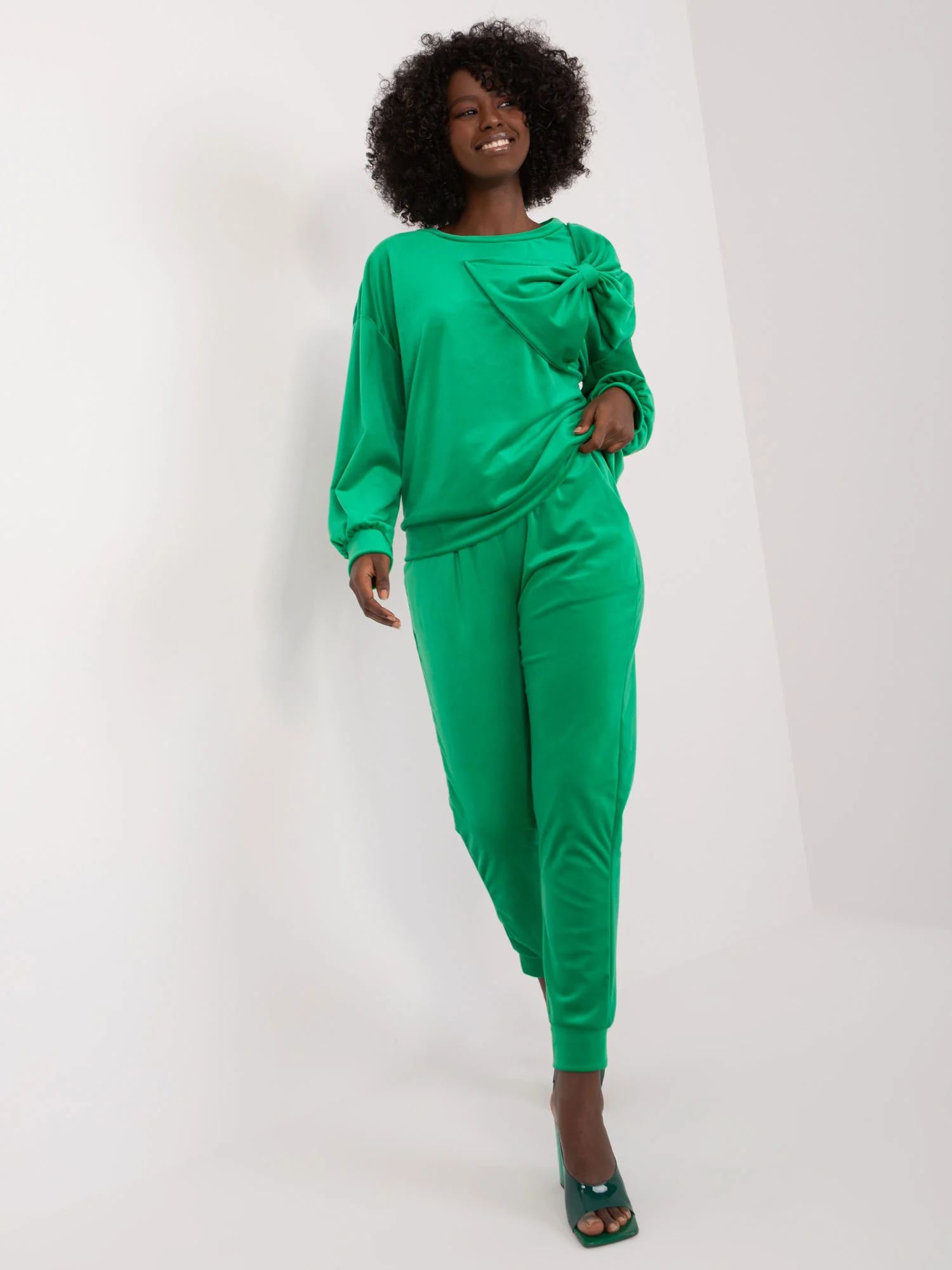 Compleu Dama Maneca lunga, Mansete elastice, ITALY MODA, Verde Casual - imagine 4