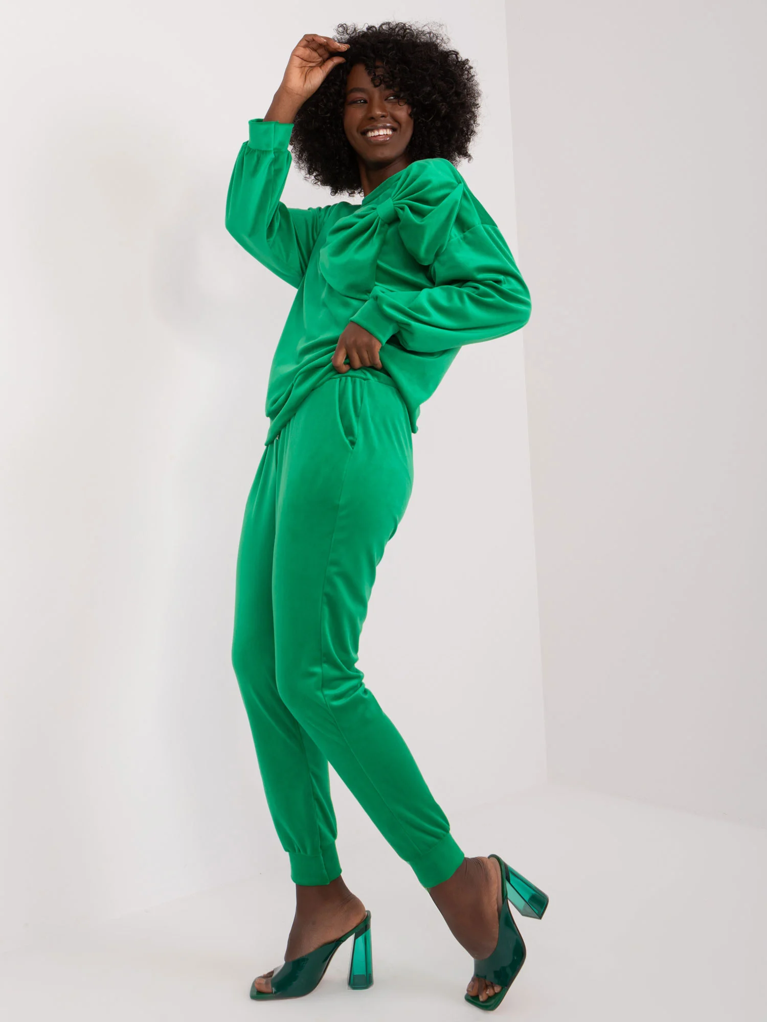 Compleu Dama Maneca lunga, Mansete elastice, ITALY MODA, Verde Casual - imagine 2