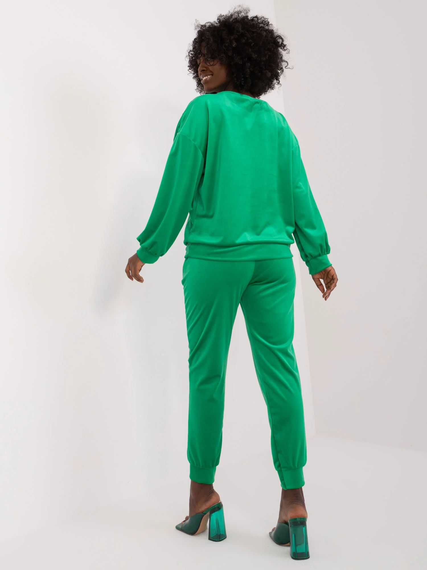 Compleu Dama Maneca lunga, Mansete elastice, ITALY MODA, Verde Casual - imagine 3