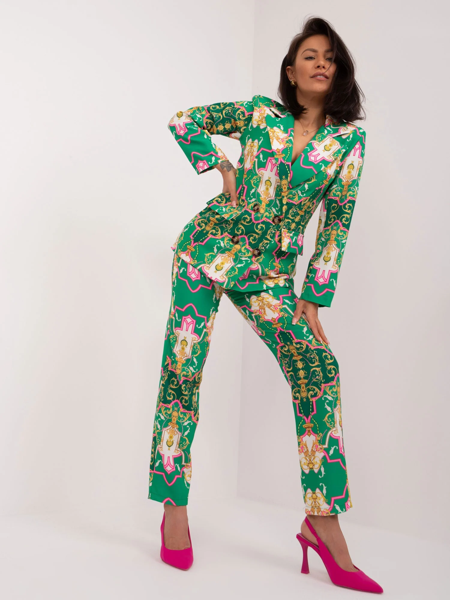 Compleu Dama Maneca lunga, Elegant, ITALY MODA, Verde de Petrecere Marimi Mari - imagine 7