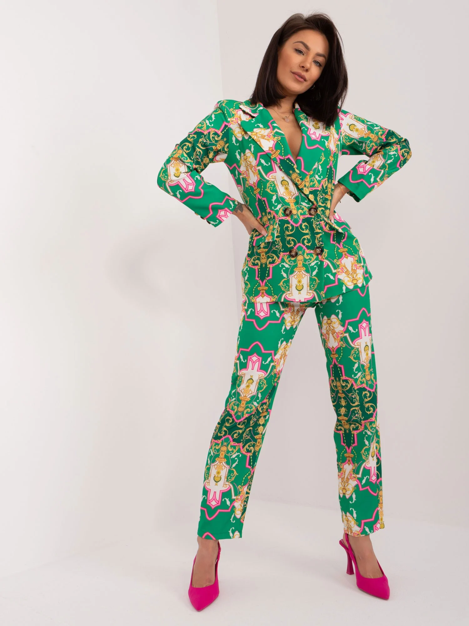 Compleu Dama Maneca lunga, Elegant, ITALY MODA, Verde de Petrecere Marimi Mari - imagine 5