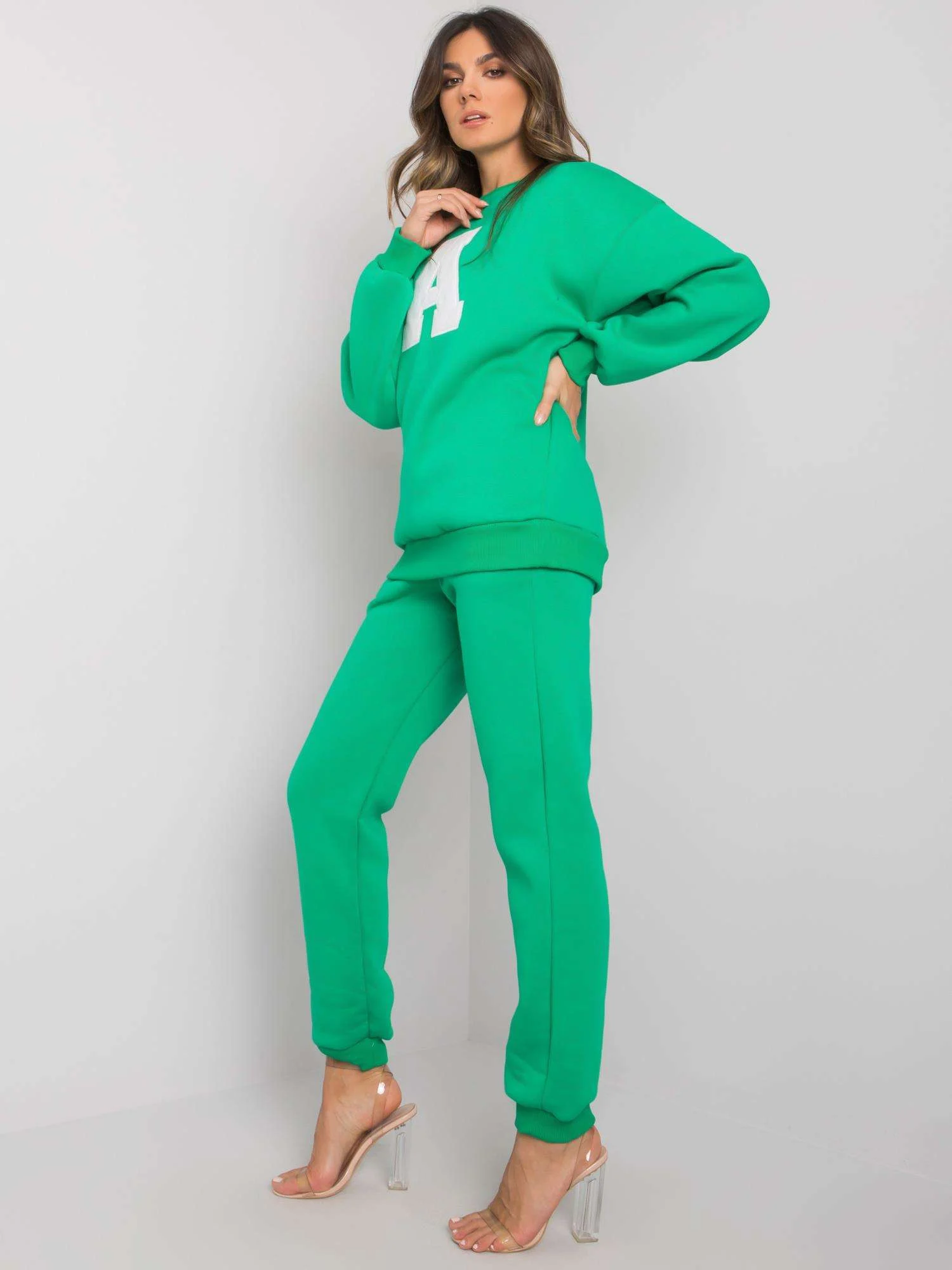 Compleu Dama Maneca lunga, Decolteu rotund, ex moda, Verde - Image 4