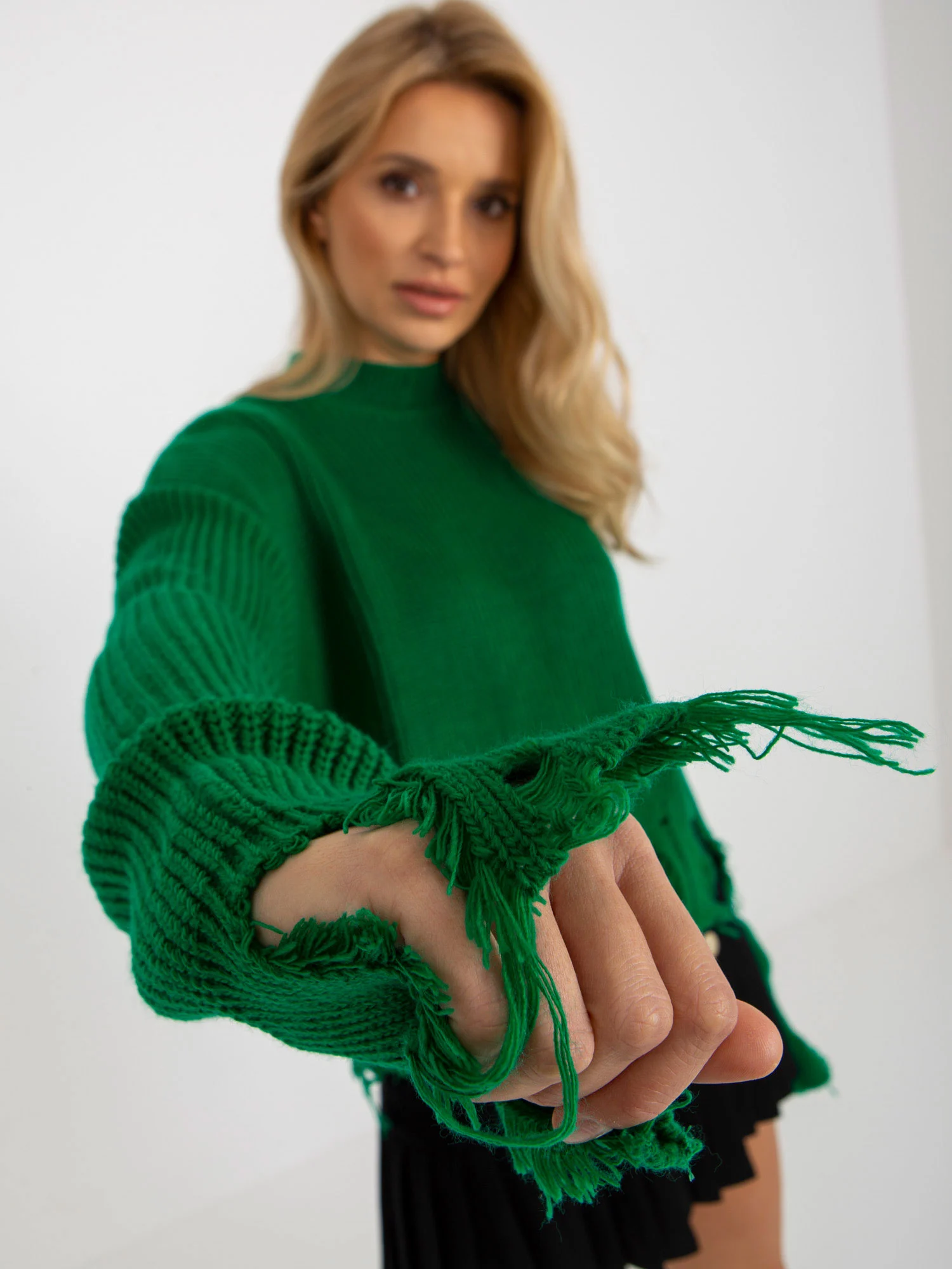Pulover Dama Mini, Guler inalt, RUE PARIS, Verde Casual - Image 6