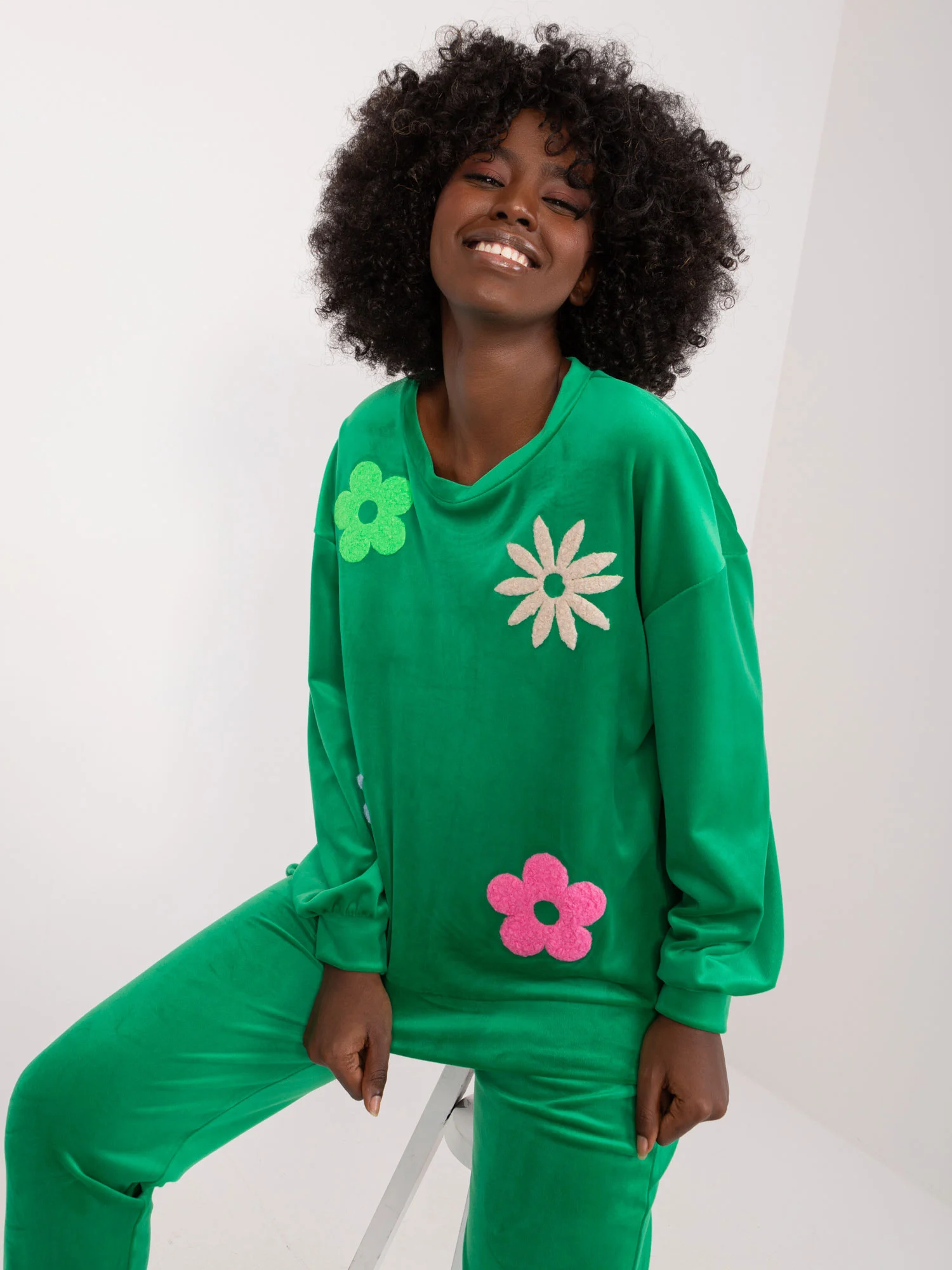 Compleu Dama Maneca lunga, Floral, ITALY MODA, Verde Casual - imagine 5