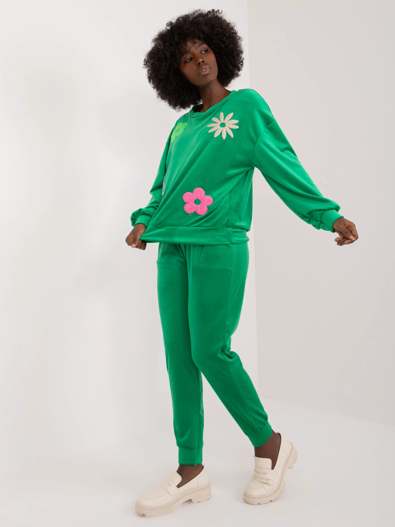 Compleu Dama Maneca lunga, Floral, ITALY MODA, Verde Casual - imagine 3