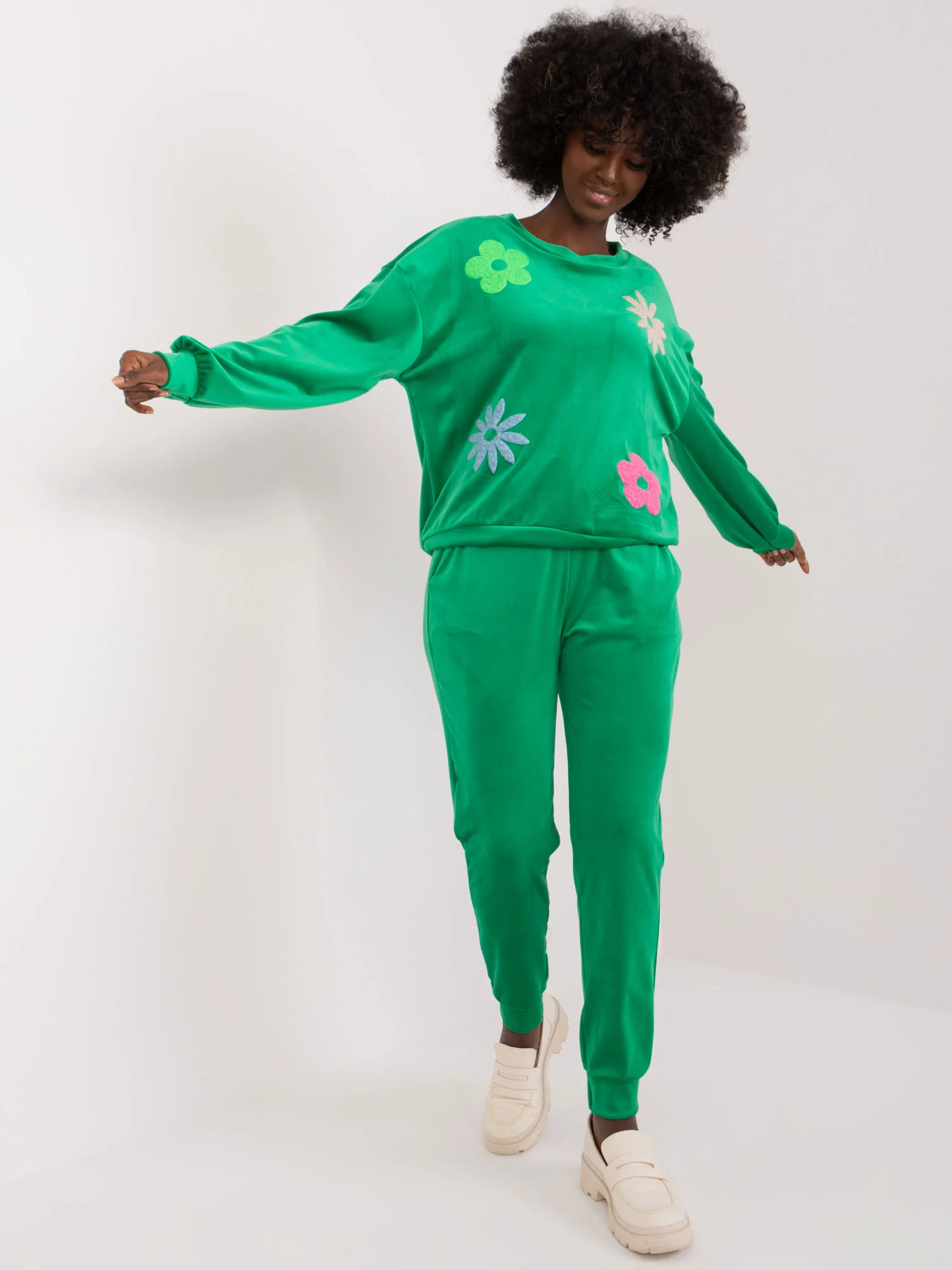 Compleu Dama Maneca lunga, Floral, ITALY MODA, Verde Casual - imagine 4