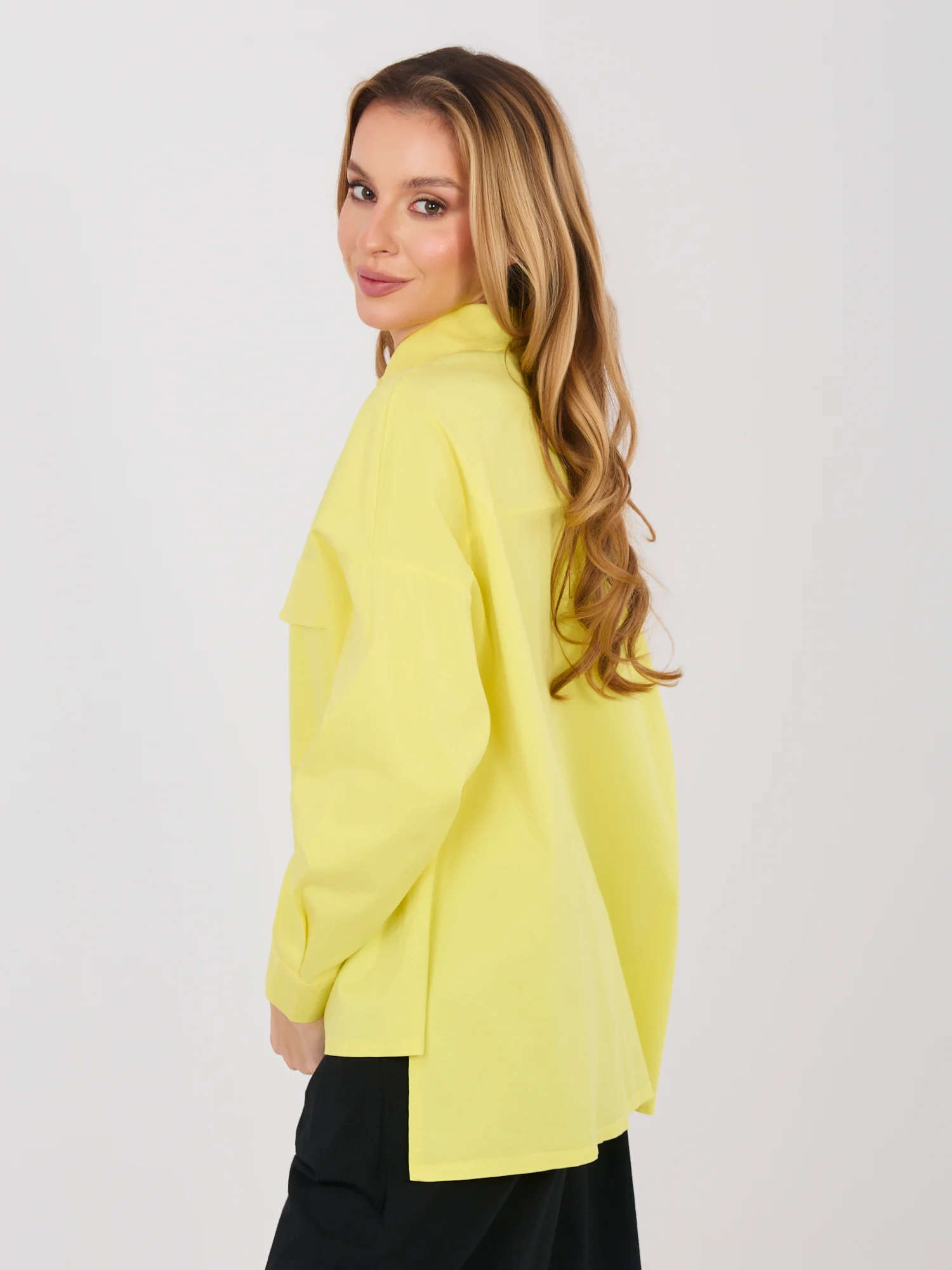 Camasa Dama Maneca lunga, Guler inalt, ITALY MODA, Galben Casual - imagine 5
