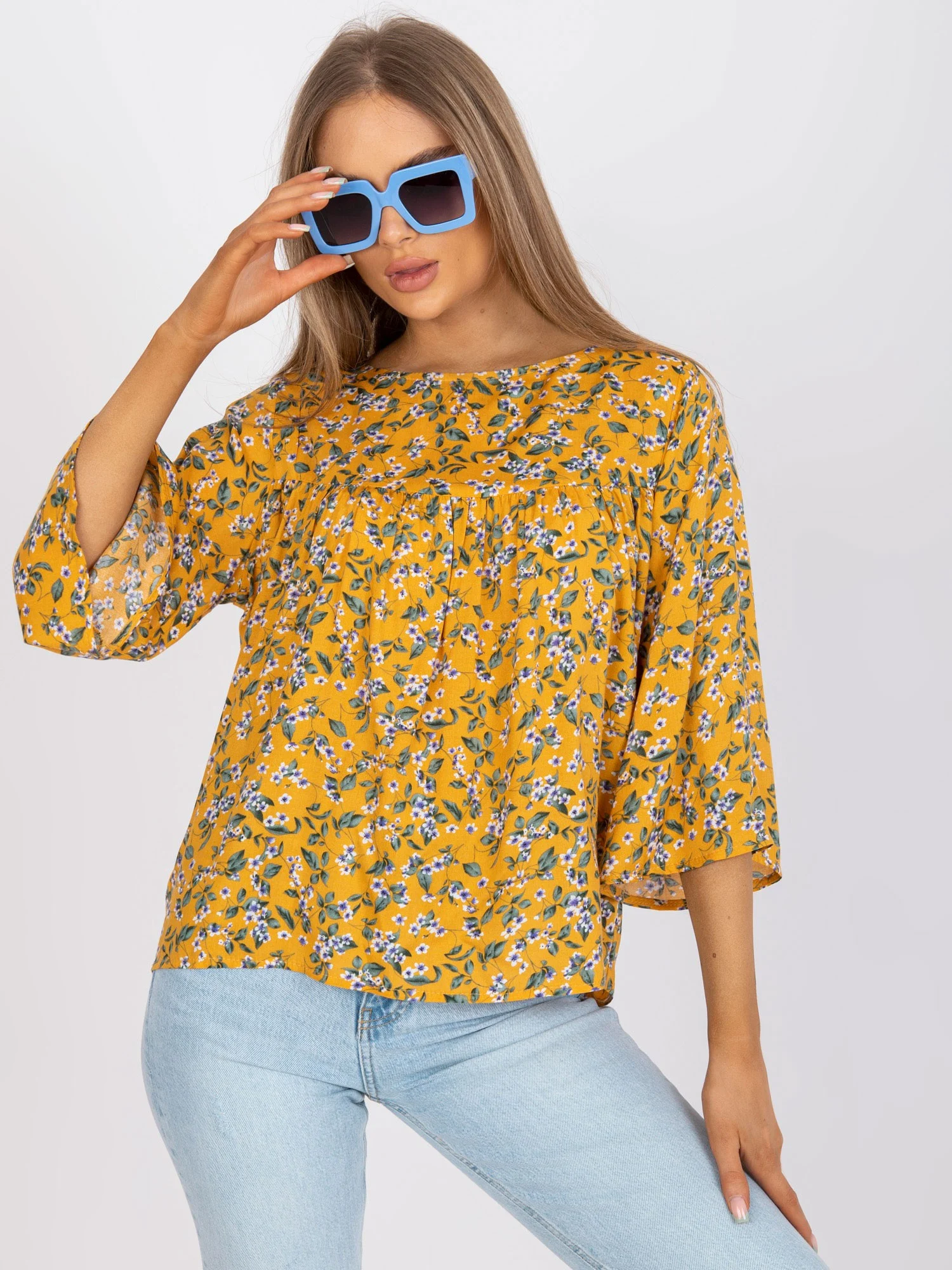 Bluza Dama Maneca 3/4, Floral, ZULUNA, Galben Eleganta Office - imagine 3