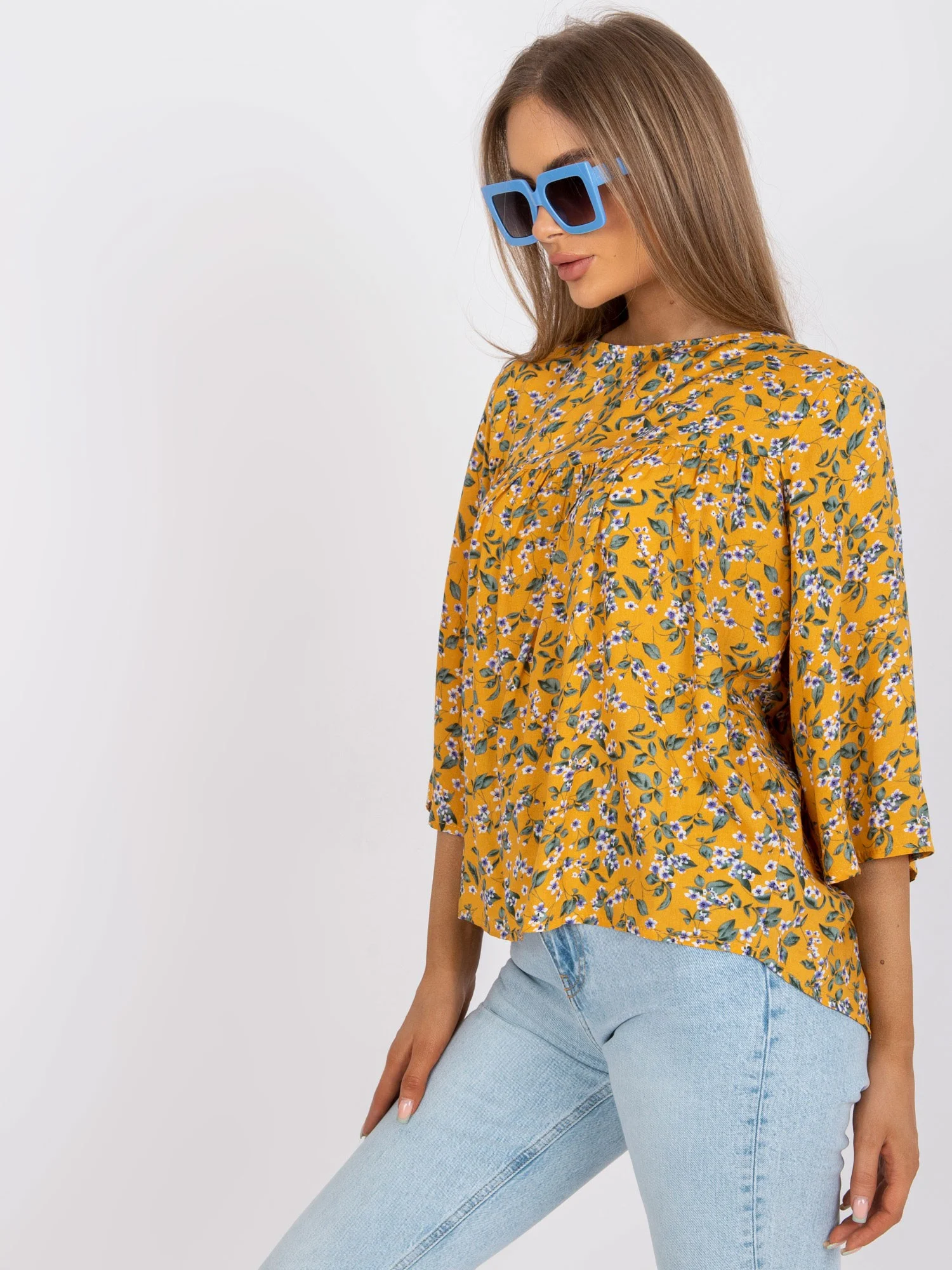 Bluza Dama Maneca 3/4, Floral, ZULUNA, Galben Eleganta Office - imagine 4